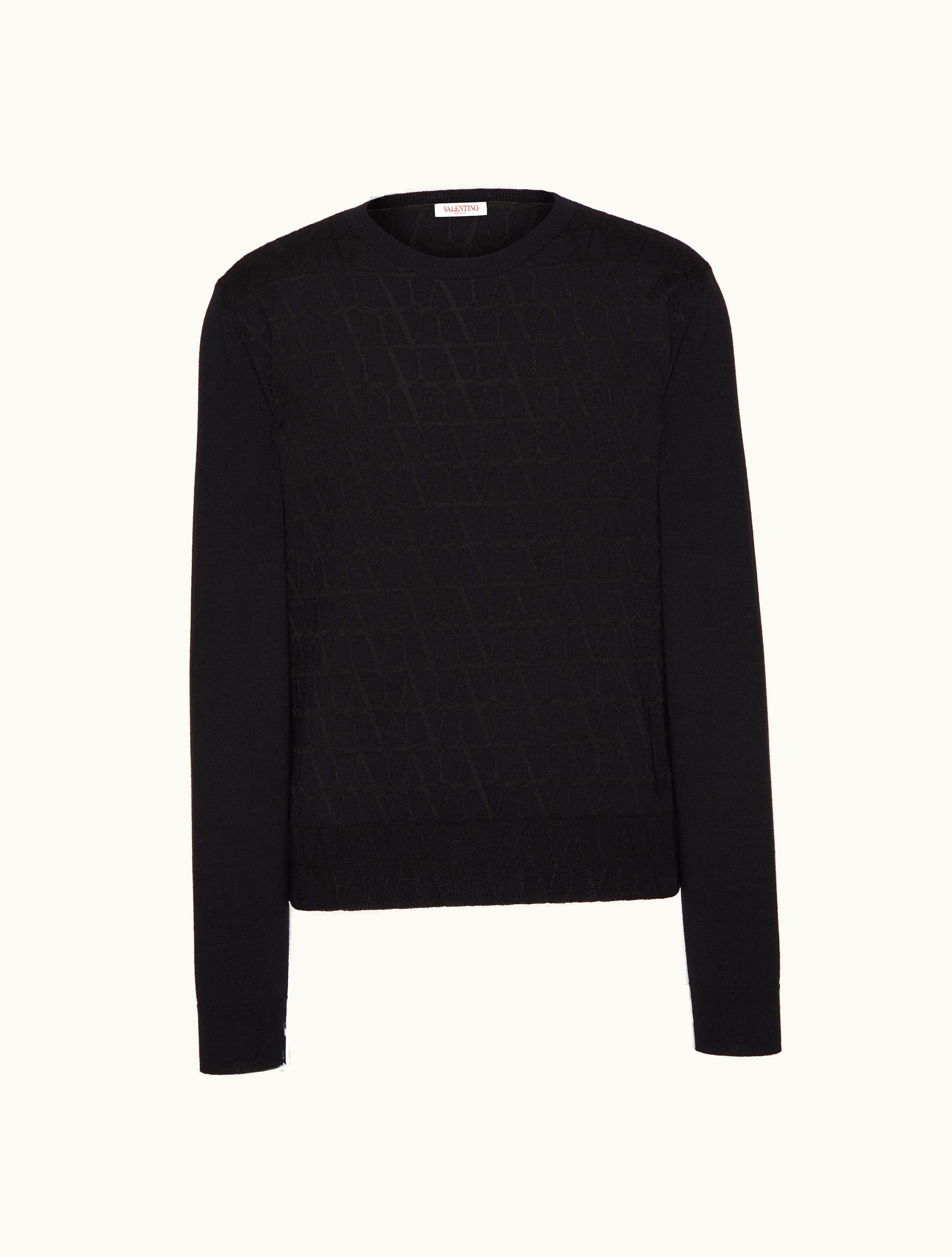 Valentino Valentino Crewneck Jumper In Viscose And Wool With Toile Iconographe Pattern For Man In Black