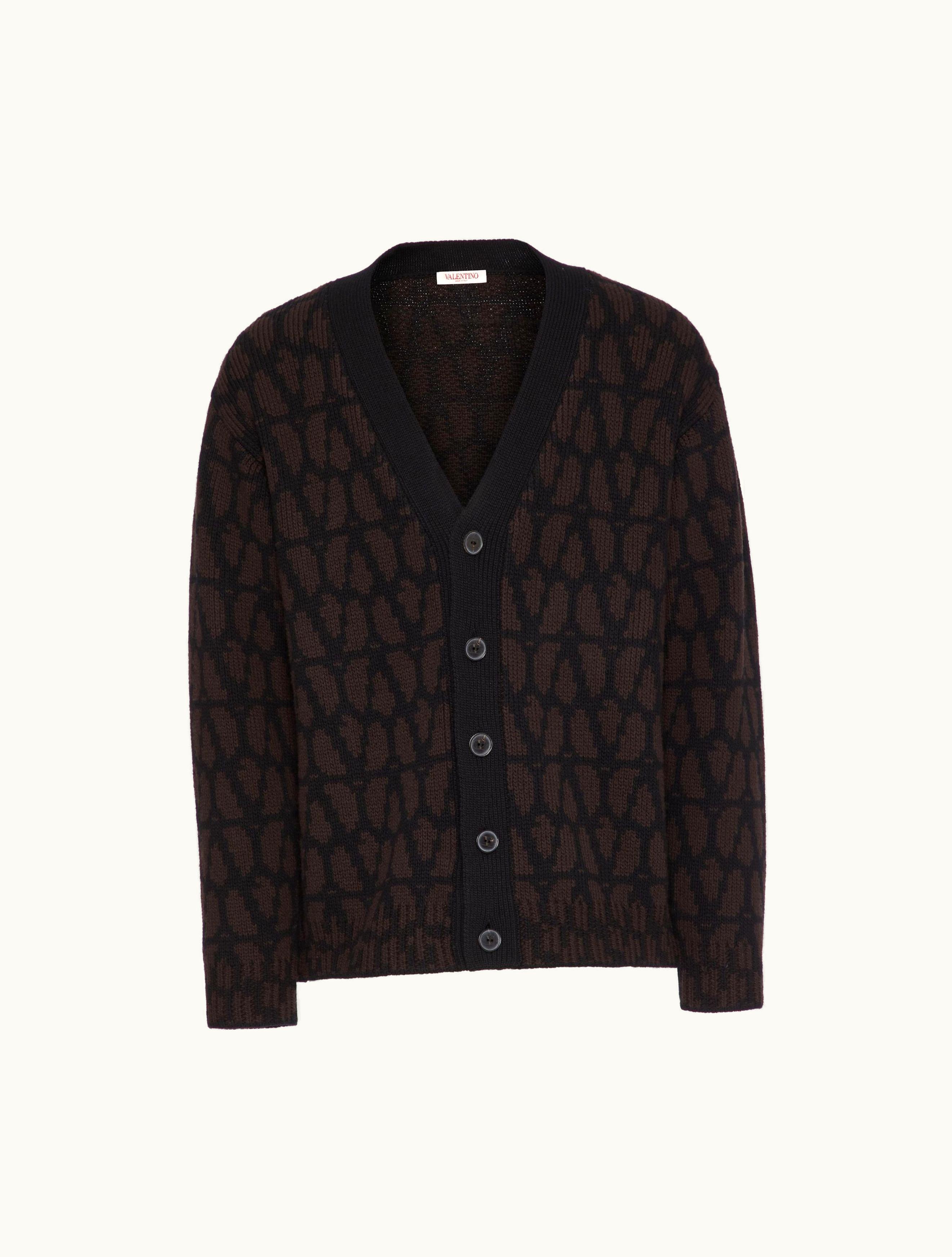 Valentino Valentino Wool Cardigan With Toile Iconographe Pattern For Man In Black BLACK