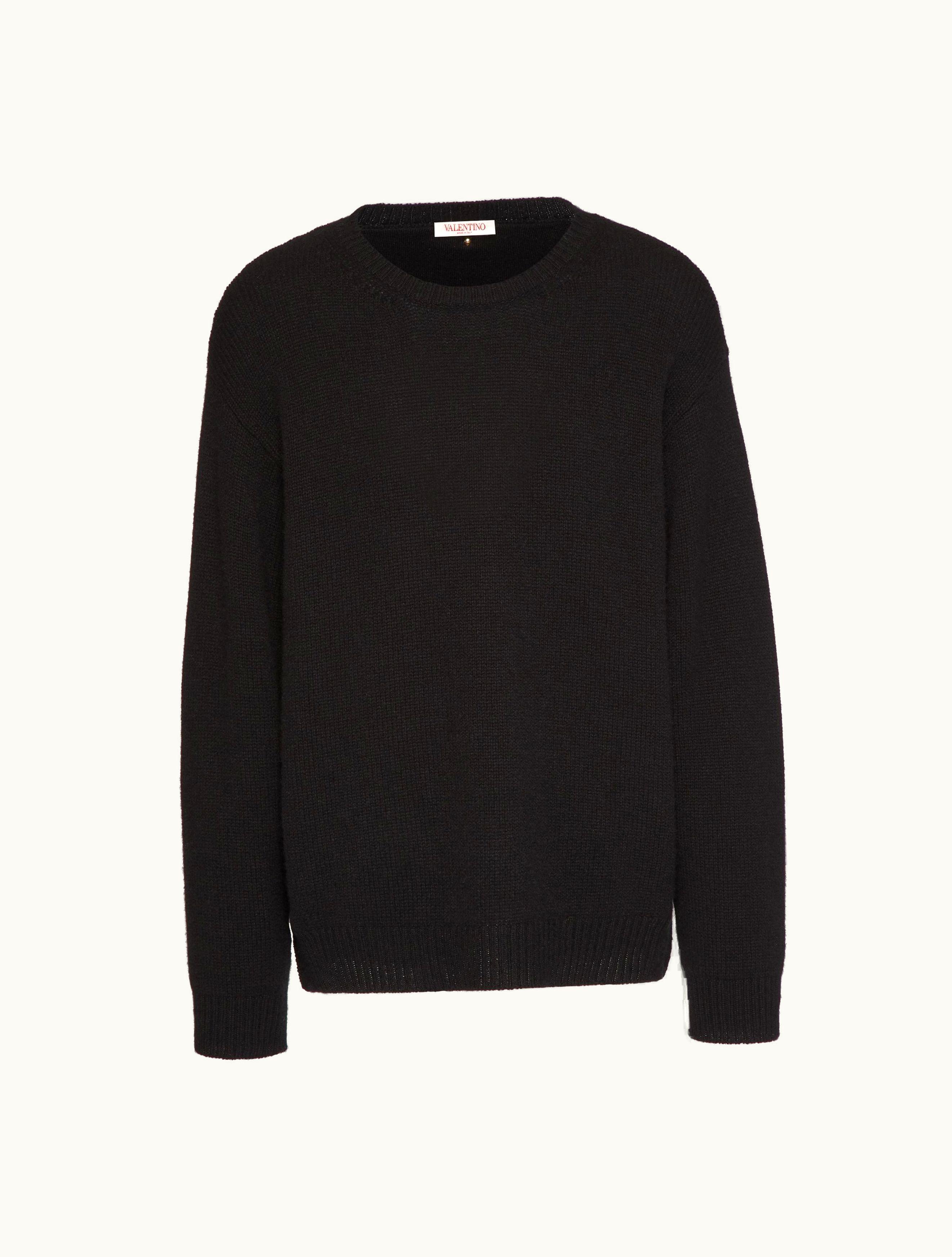 Valentino Valentino Cashmere Crewneck Sweater With Stud For Man In Black