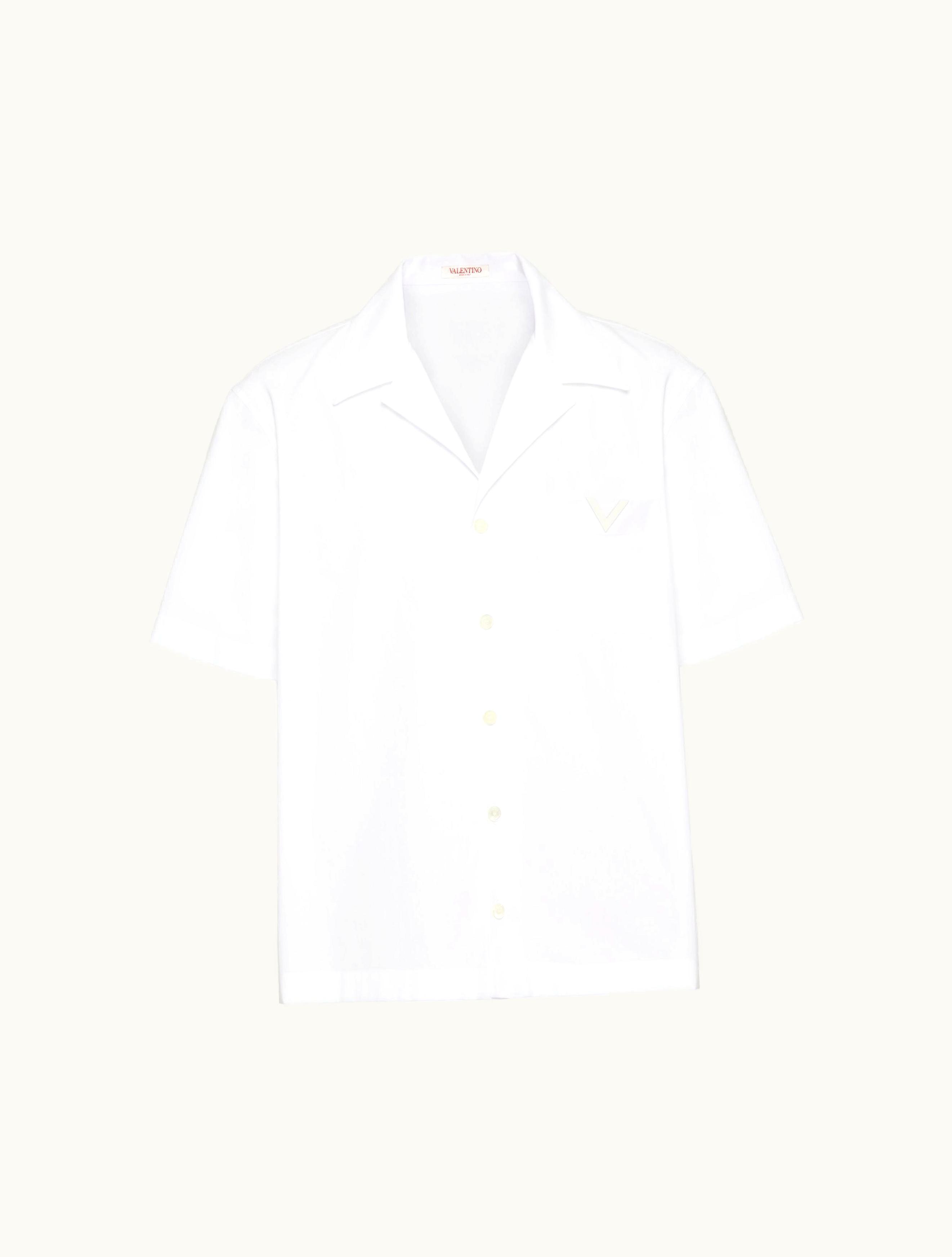 Valentino Valentino Cotton Poplin Bowling Shirt With Rubberised V Detail For Man In White