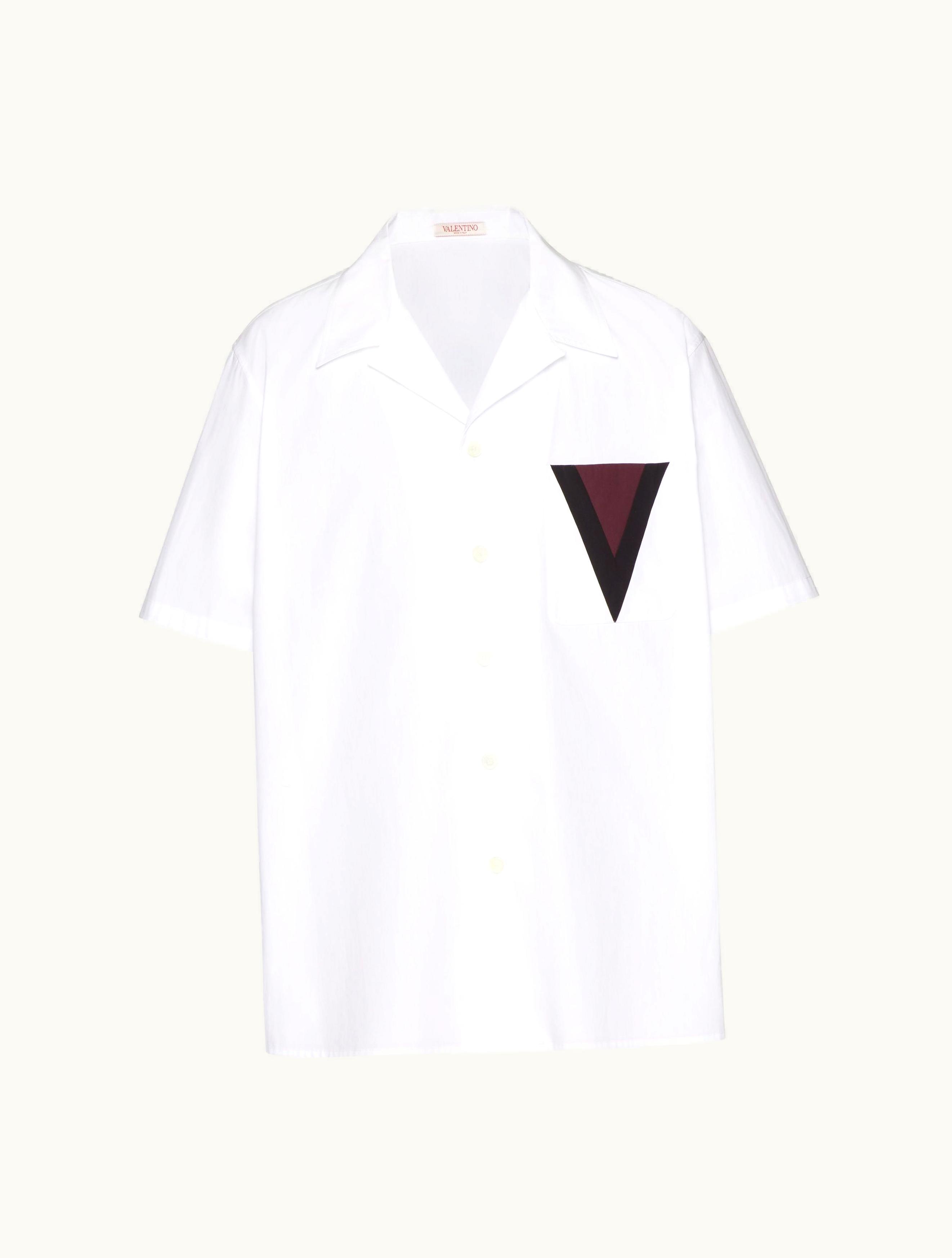 Valentino Valentino Cotton Bowling Shirt With Inlaid V Detail For Man In White