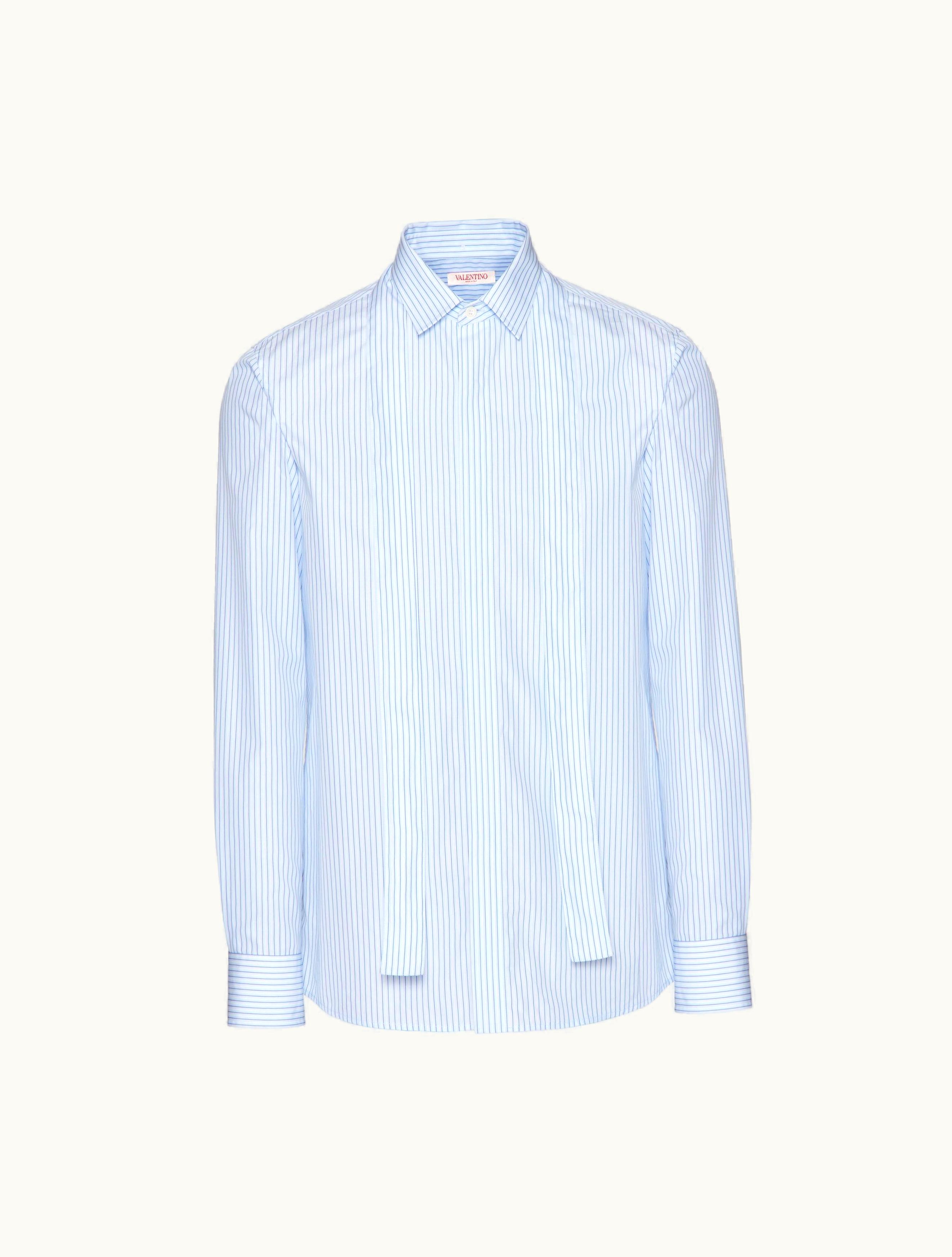 Valentino Valentino Cotton Poplin Shirt With Removable Scarf For Man In Azure