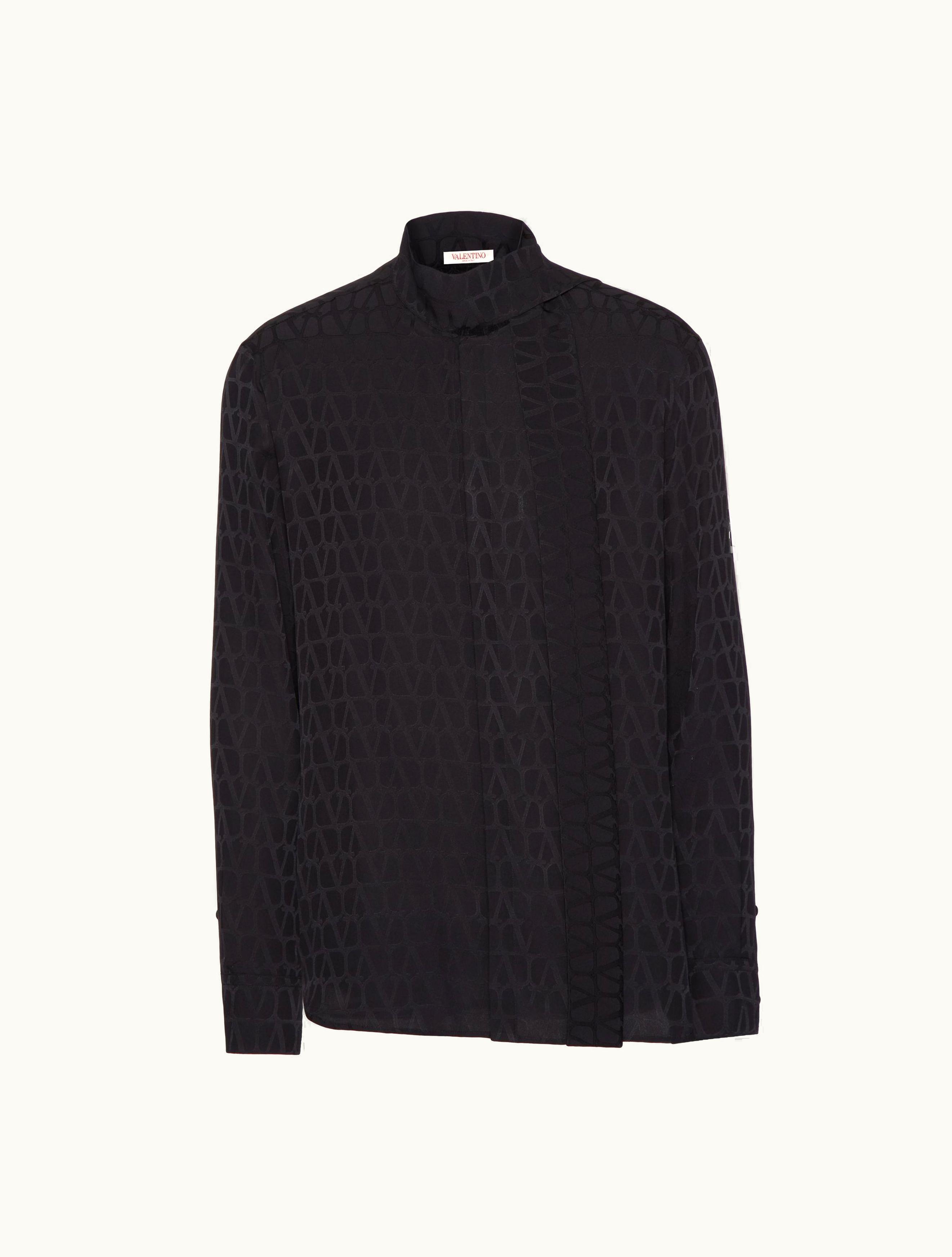 Valentino Valentino Silk Shirt With Scarf Collar And All-over Toile Iconographe Pattern For Man In Black