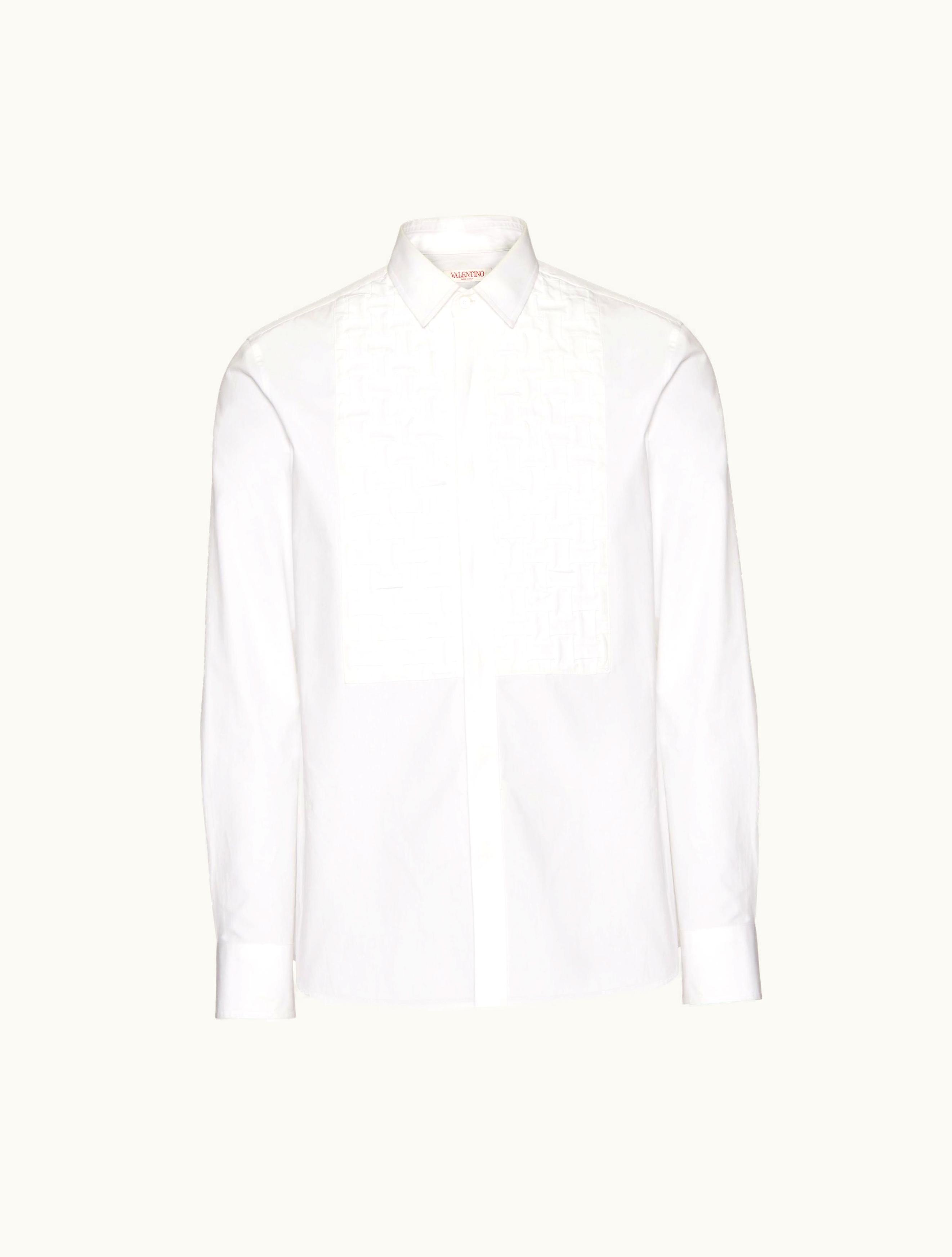 Valentino Valentino Cotton Poplin Shirt With Embroidered Plastron For Man In White
