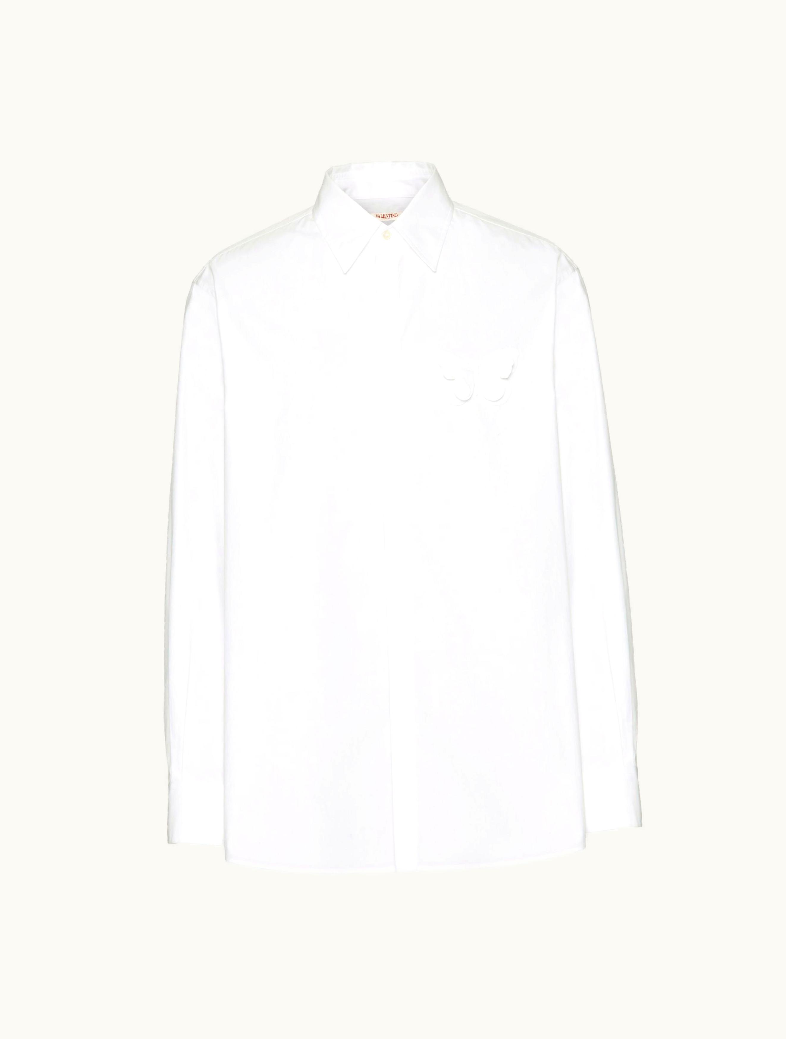 Valentino Valentino Cotton Poplin Shirt With Embroidered Butterfly For Man In White