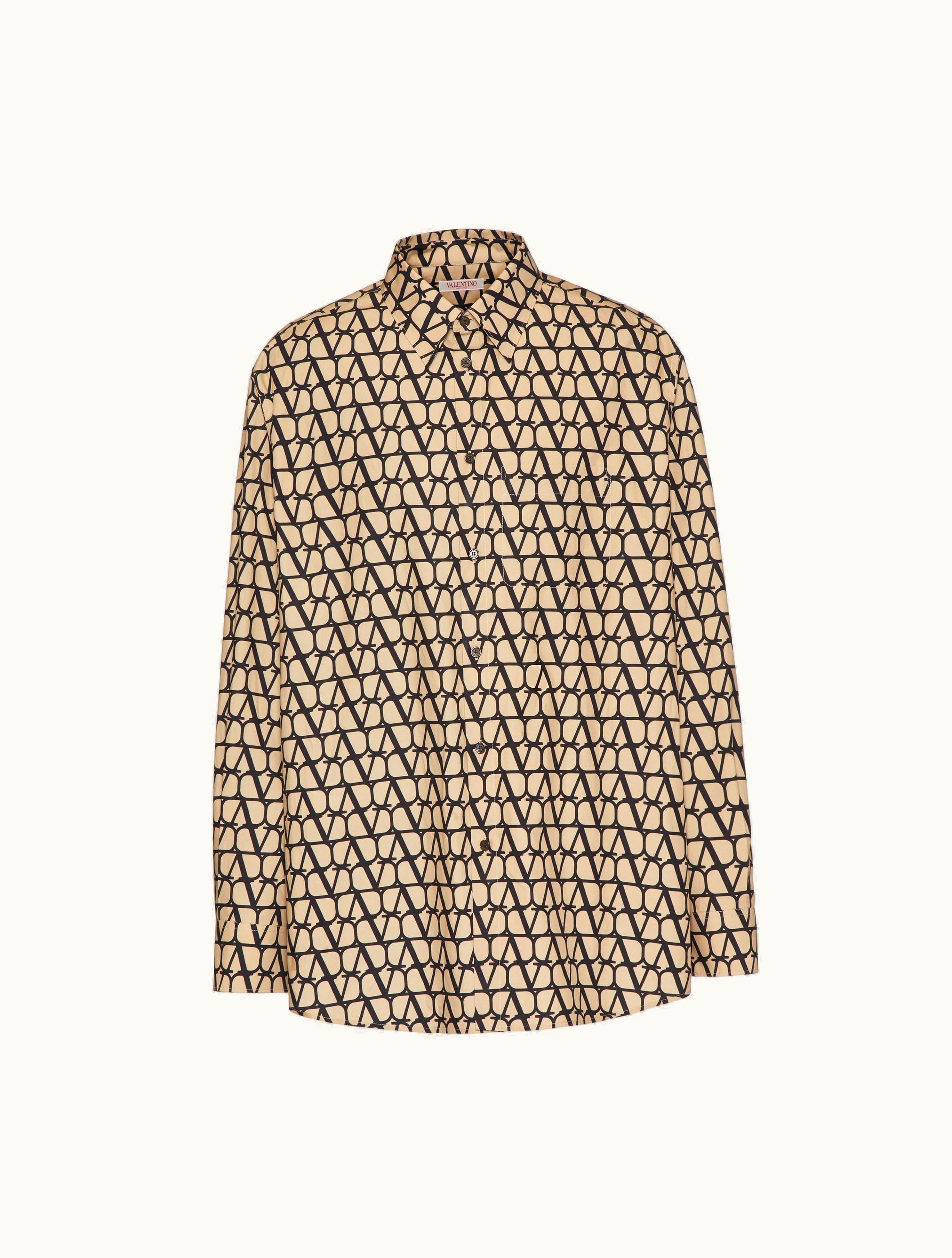 Valentino Valentino Long Sleeve Cotton Shirt With Toile Iconographe Print For Man In Beige / Black