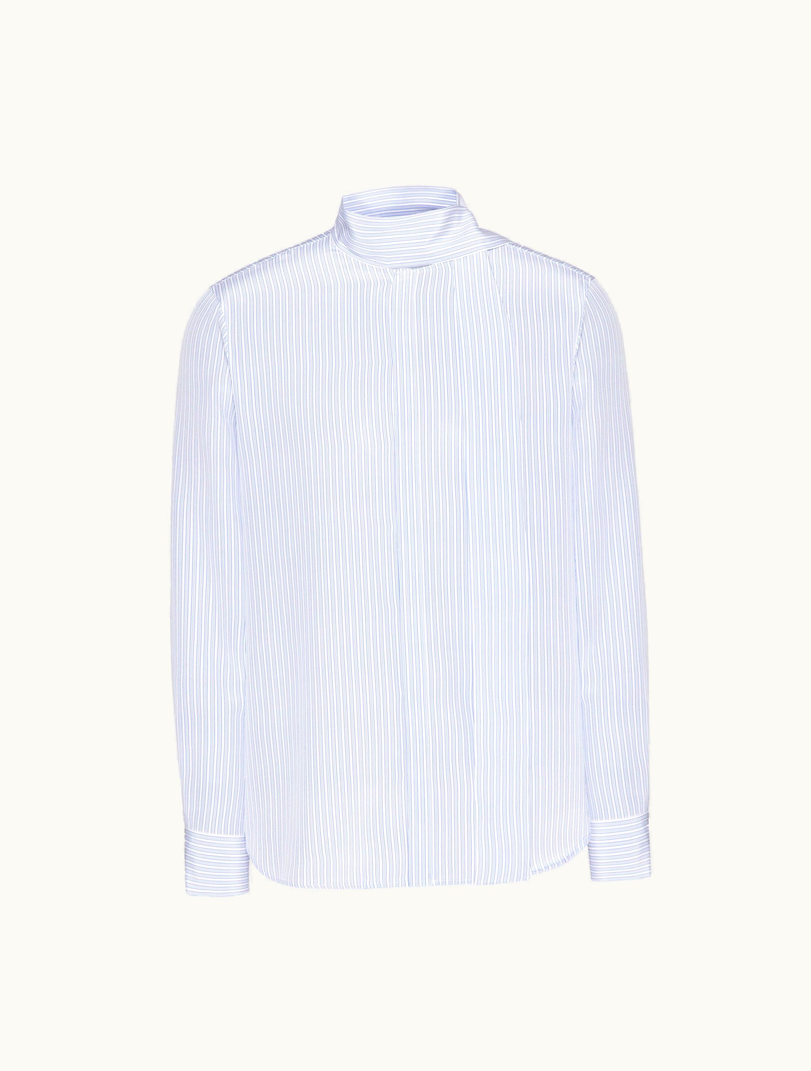 Valentino Valentino Silk Shirt With Scarf Detail At Neck For Man In Sky Blue / White