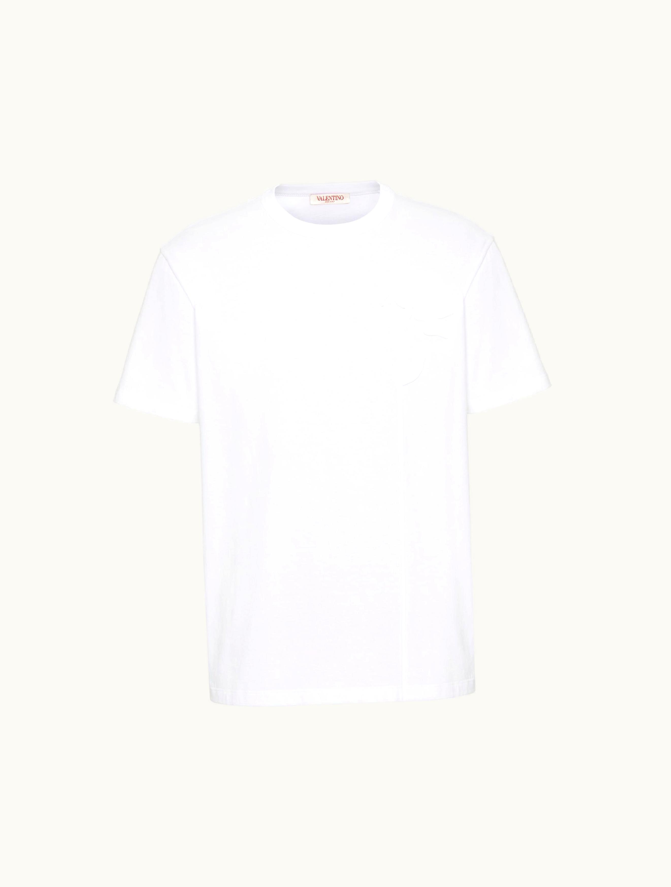 Valentino Valentino Mercerised Cotton T-shirt With Flower Embroidery For Man In White