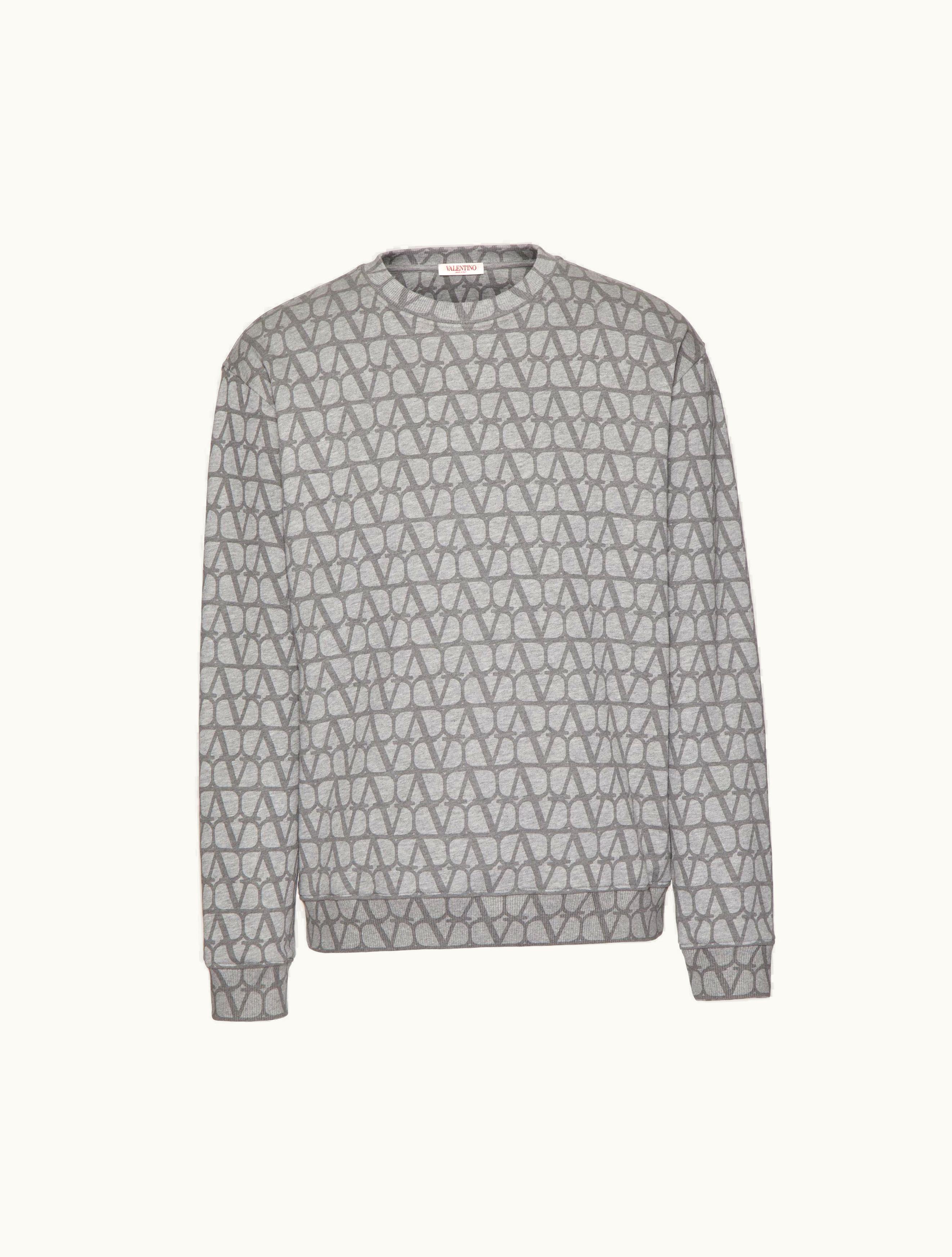 Valentino Valentino Cotton Crewneck Sweatshirt With Toile Iconographe Print For Man In Grey