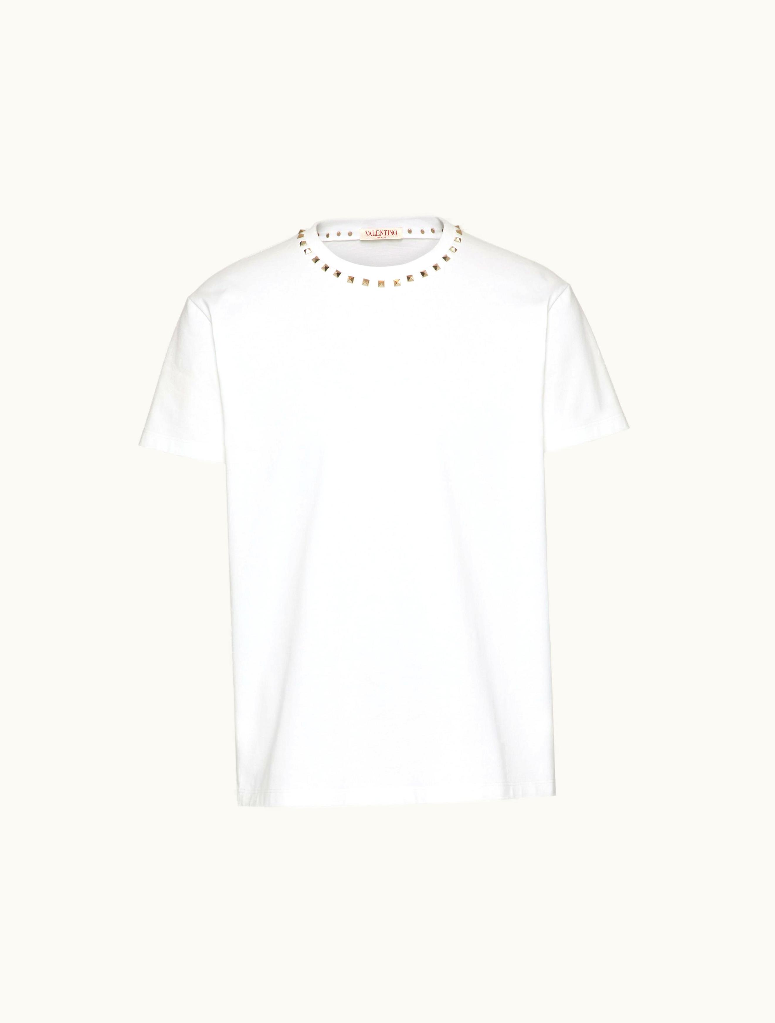 Valentino Valentino Cotton Crewneck T-shirt With Black Untitled Studs For Man In Navy