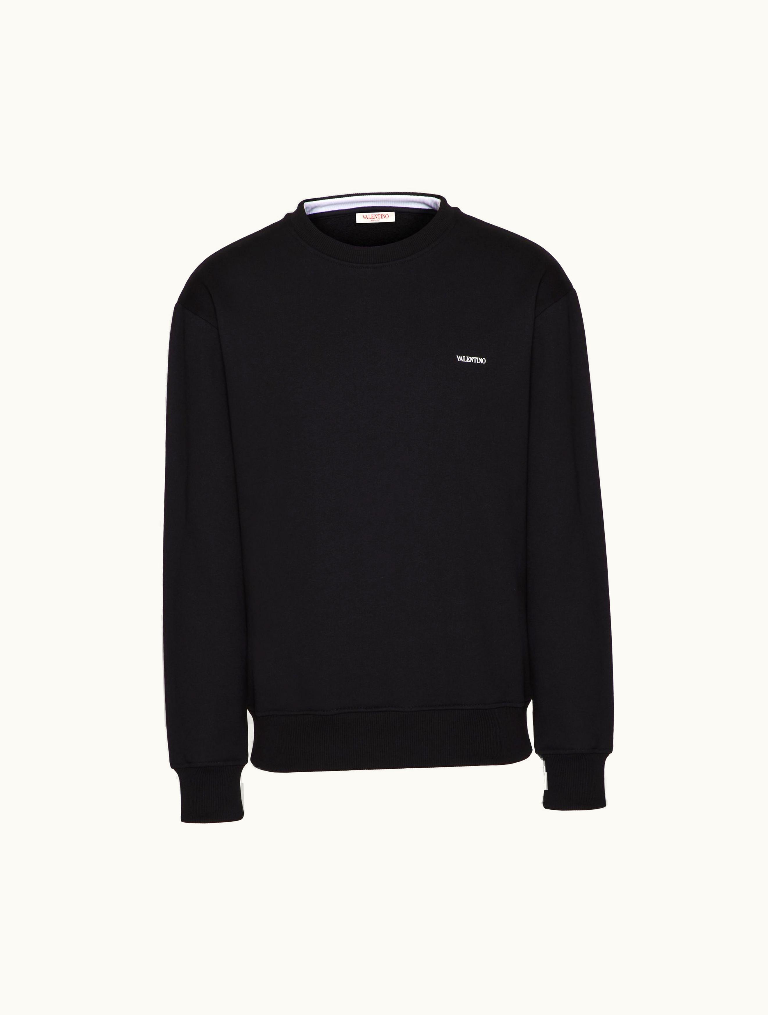 Valentino Valentino Print Cotton Crewneck Sweatshirt For Man In Black