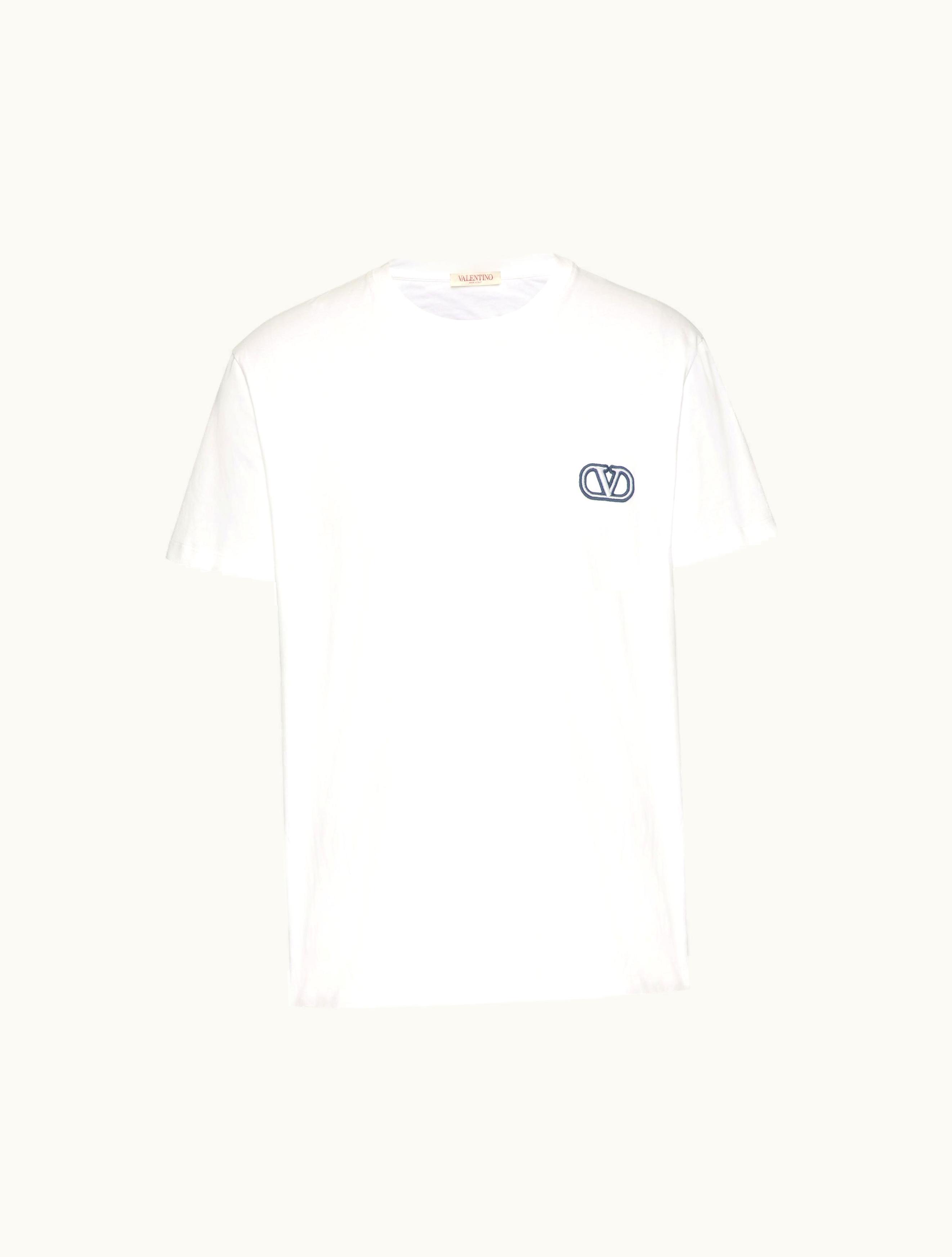 Valentino Valentino Cotton T-shirt With Vlogo Signature Patch For Man In Navy