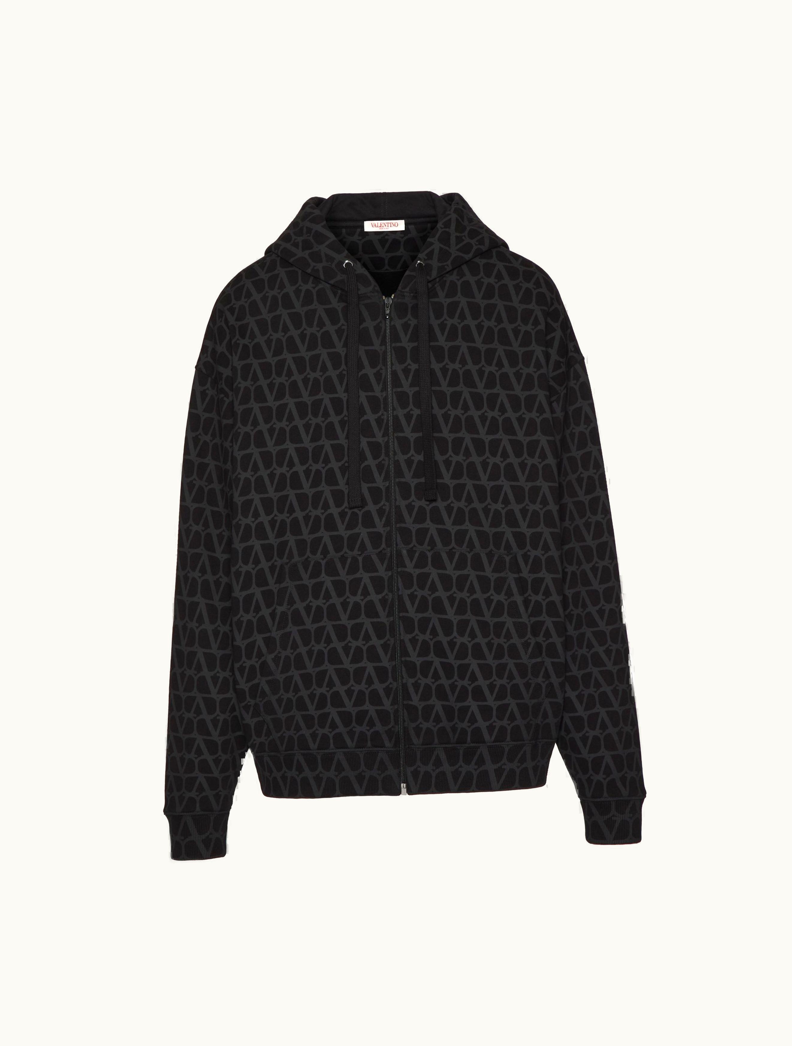 Valentino Valentino Cotton Hooded Sweatshirt With Zip And Toile Iconographe Print For Man In Black