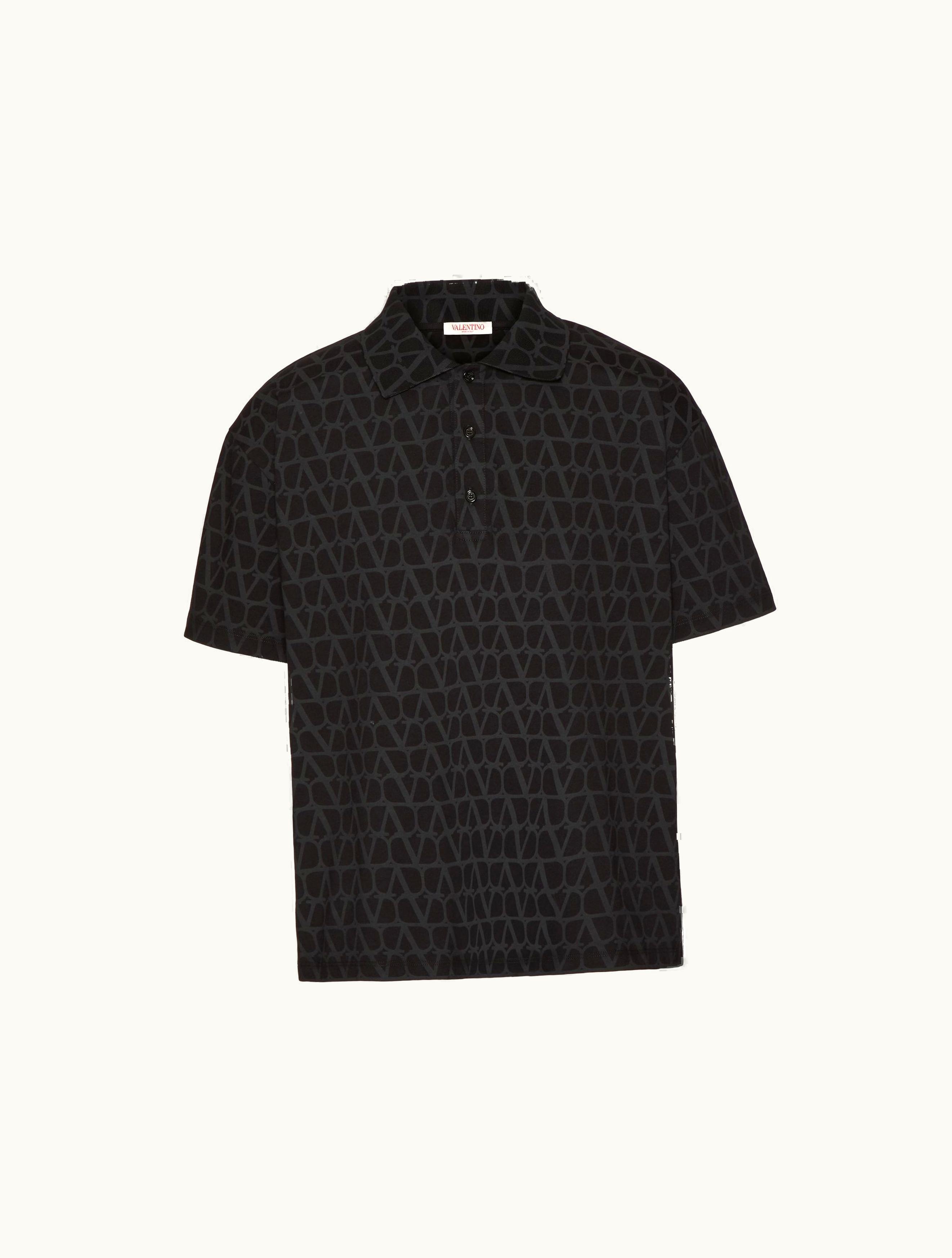 Valentino Valentino Cotton Polo Shirt With Toile Iconographe Print For Man In Black