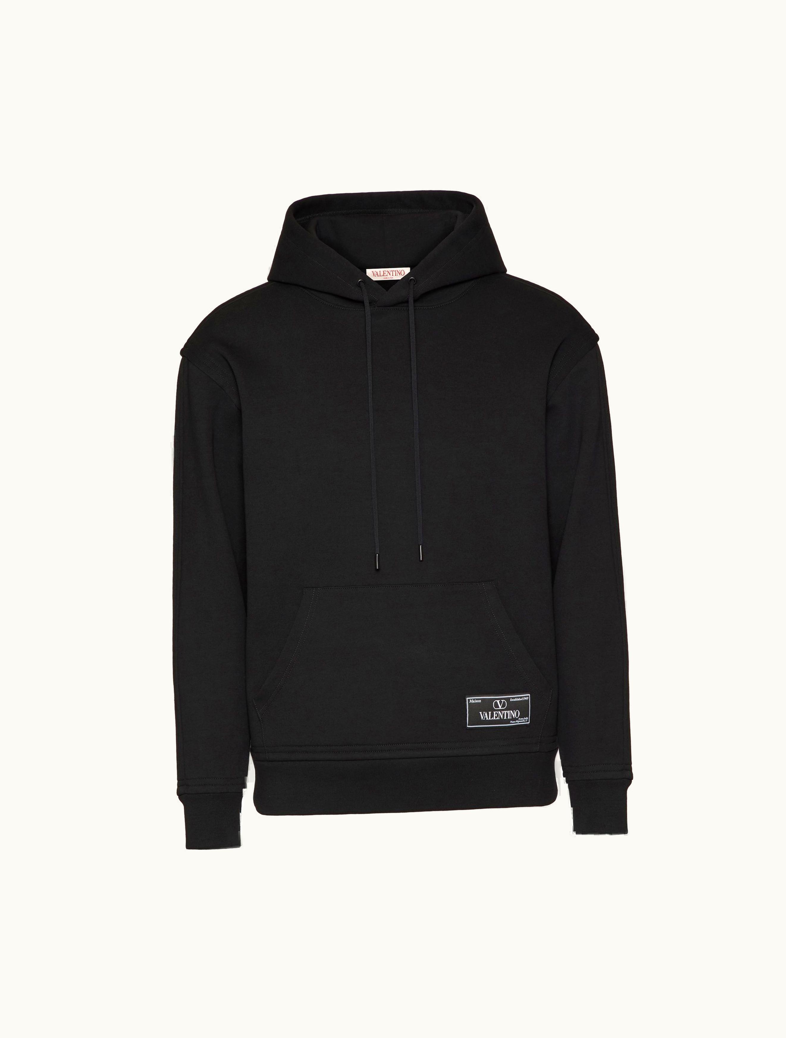 Valentino Technical Cotton Sweatshirt With Hood And Maison Valentino Tailoring Label For Man In Black