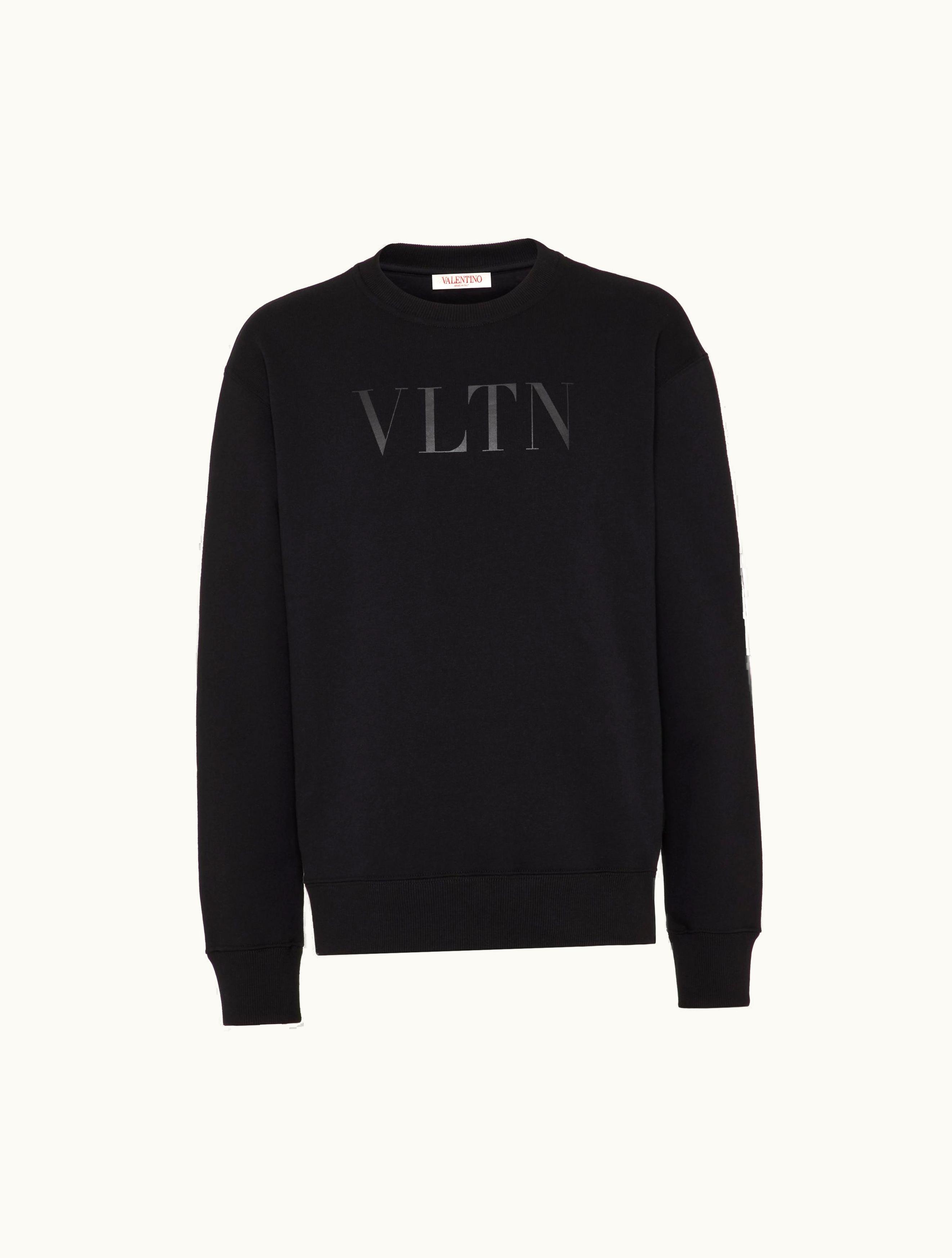 Valentino Valentino Cotton Crewneck Sweatshirt With Vltn Print For Man In Black