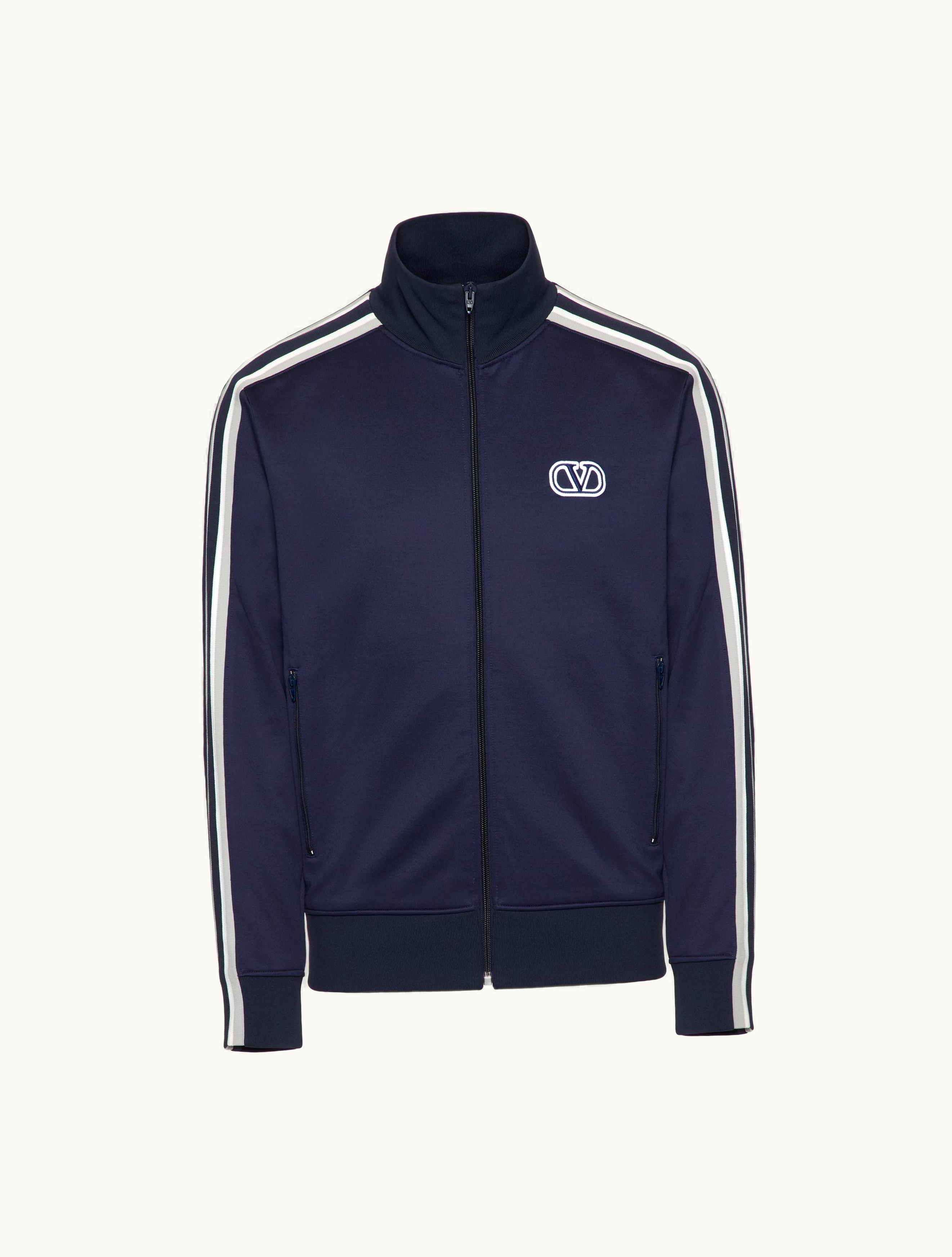 Valentino Valentino High-neck Acetate Sweatshirt With Zip And Vlogo Signature Patch For Man In Navy