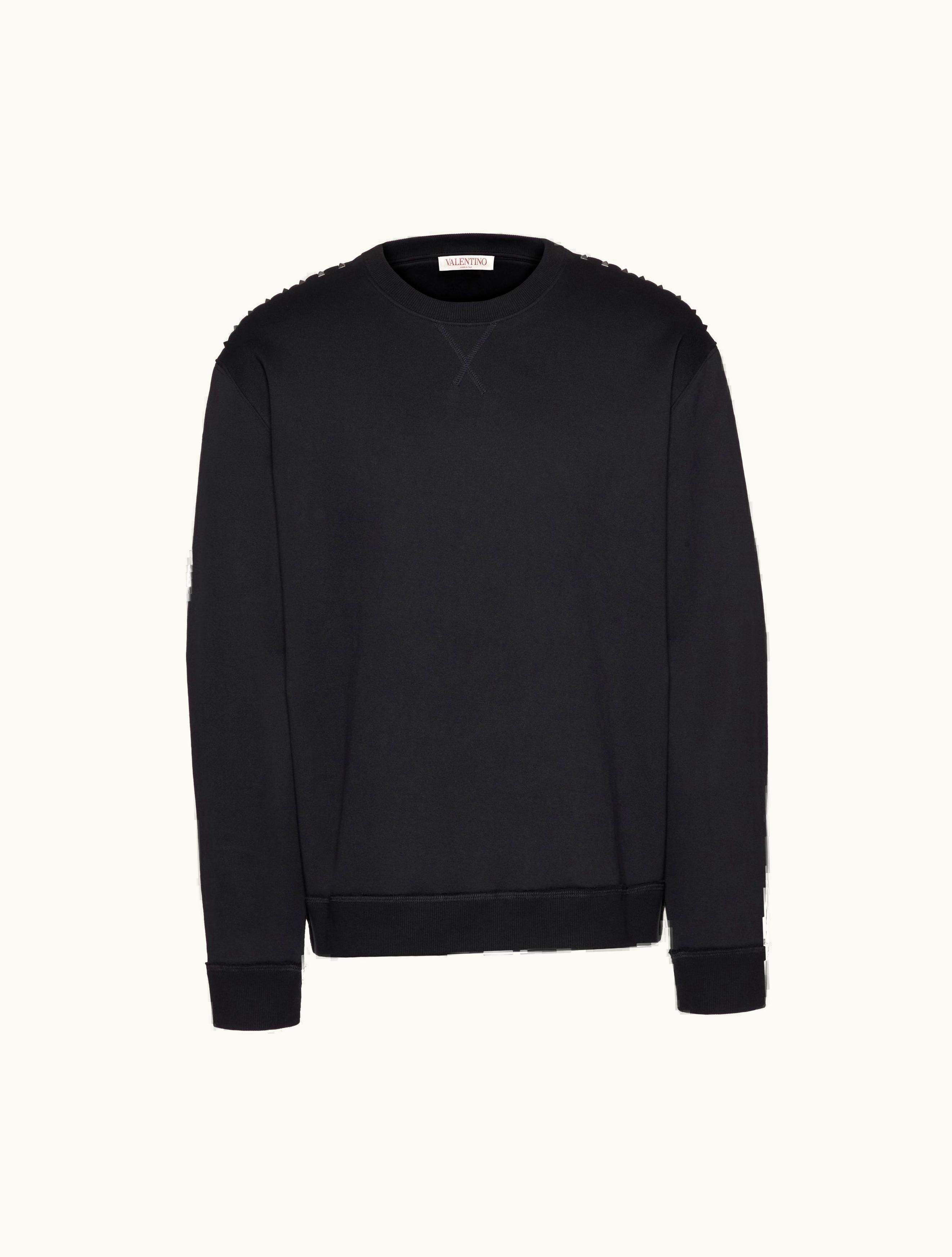 Valentino Valentino Cotton Crewneck Sweatshirt With Black Untitled Studs For Man In Black