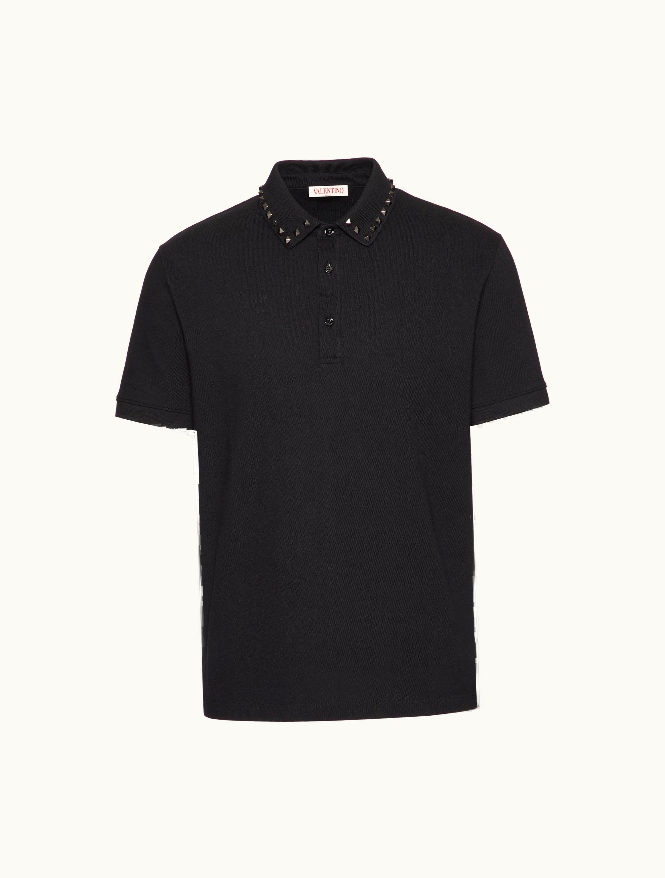 Valentino Valentino Cotton Piqué Polo Shirt With Black Untitled Studs For Man In Black