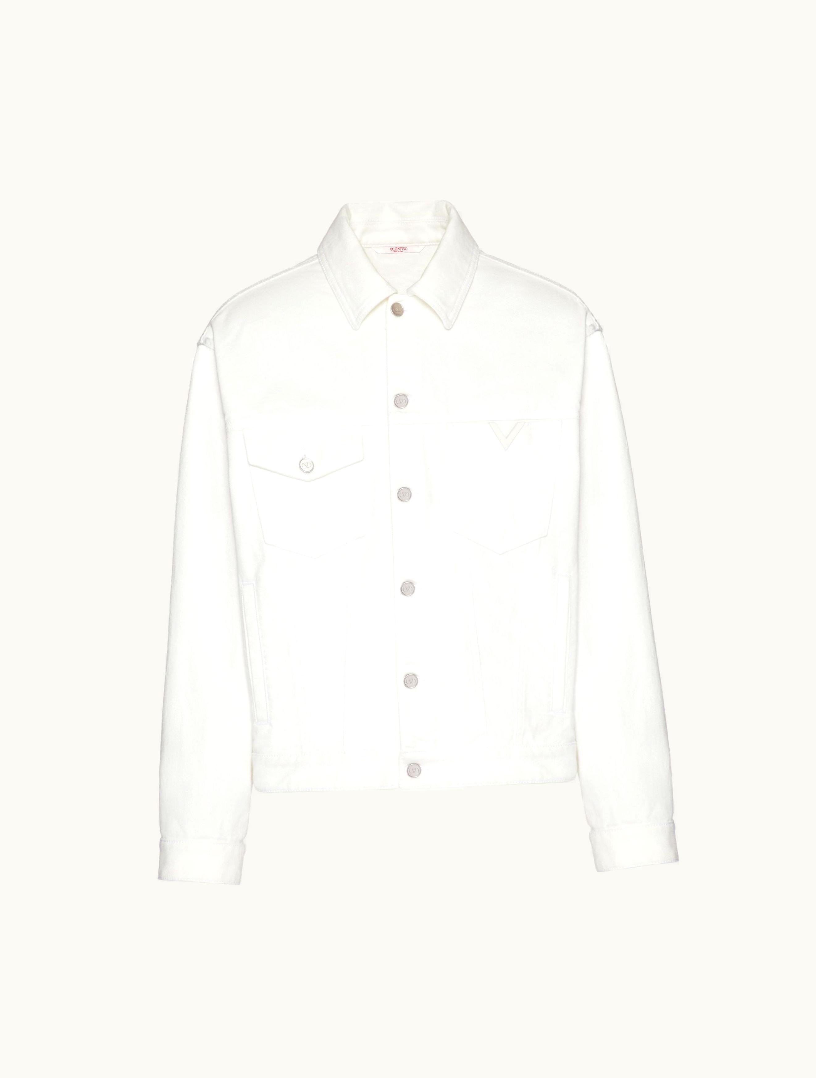 Valentino Valentino Denim Jacket With Rubberised V Detail For Man In Ivory