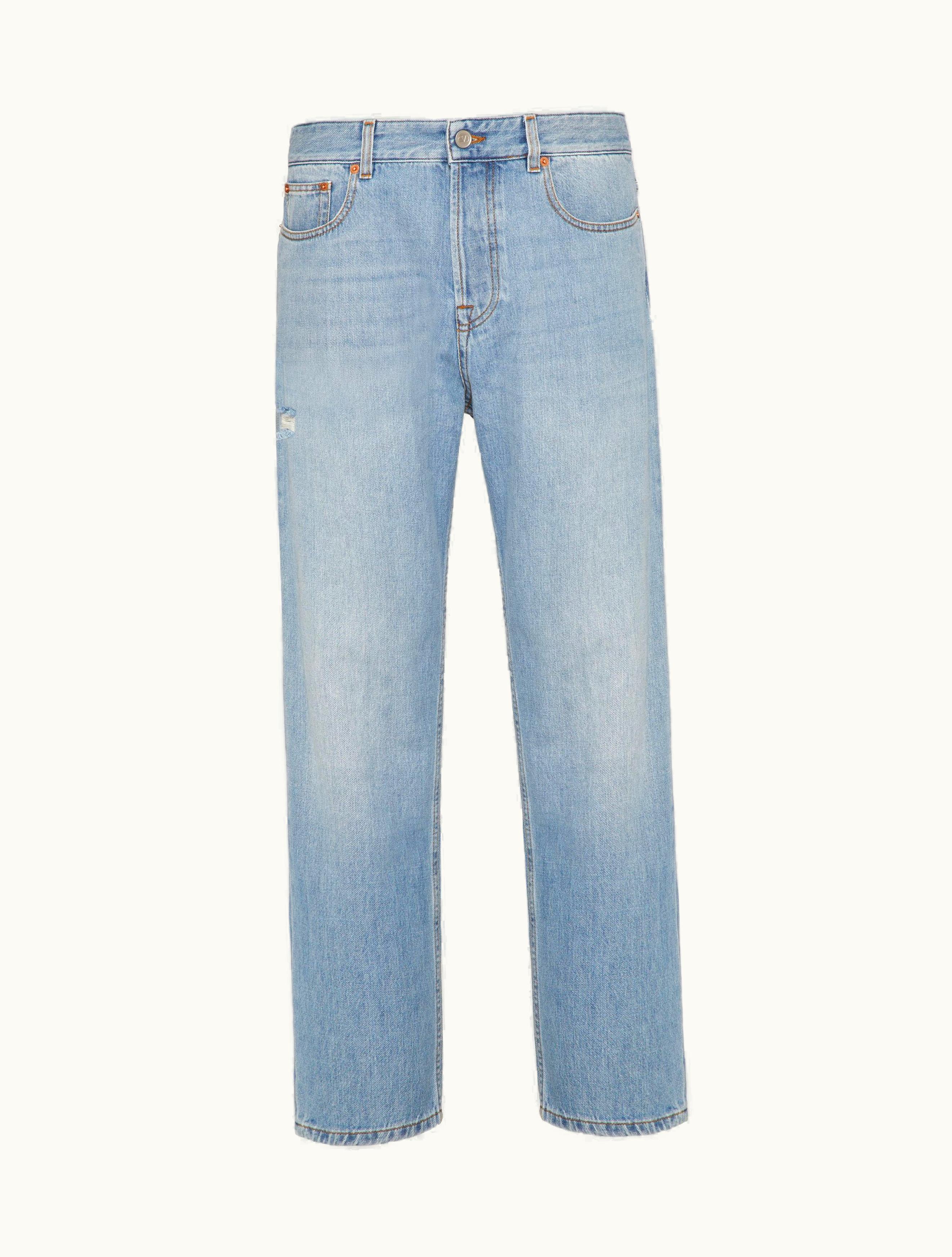 Valentino Valentino Denim Pants With Embossed Vlogo Signature For Man In Denim