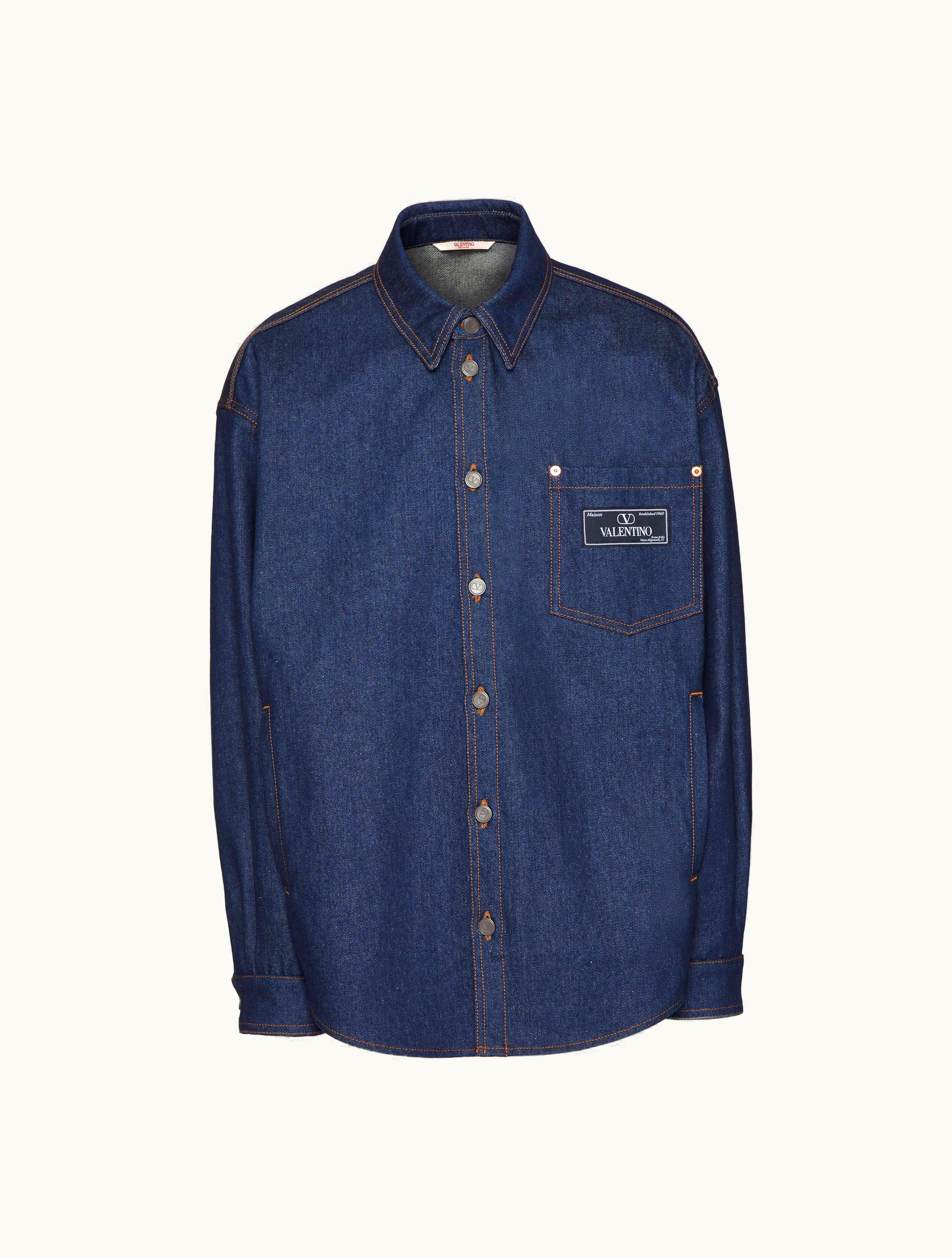 Valentino Denim Shirt With Maison Valentino Tailoring Label For Man In Denim
