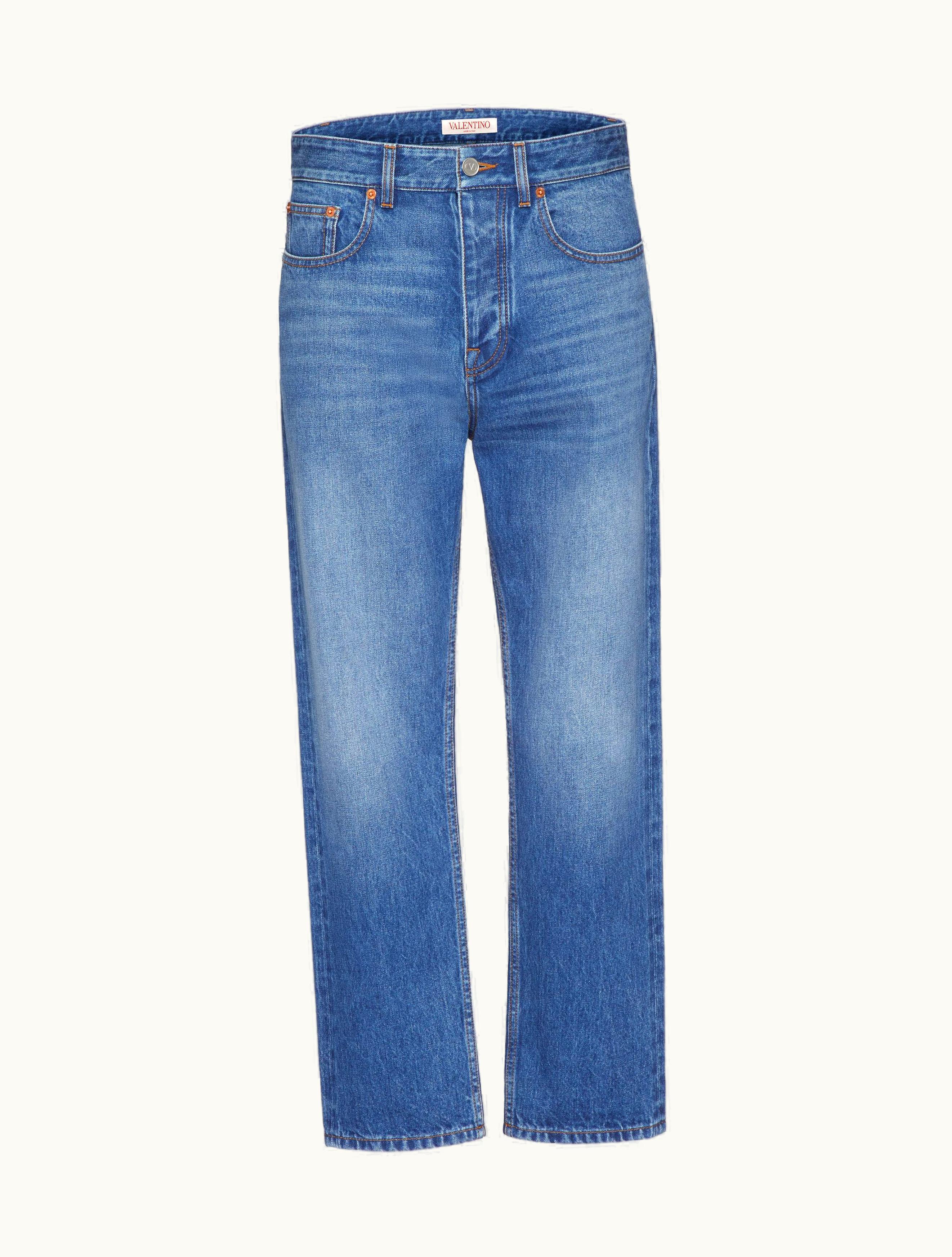 Valentino Valentino Denim Pants With Embossed Vlogo Signature For Man In Denim DENIM
