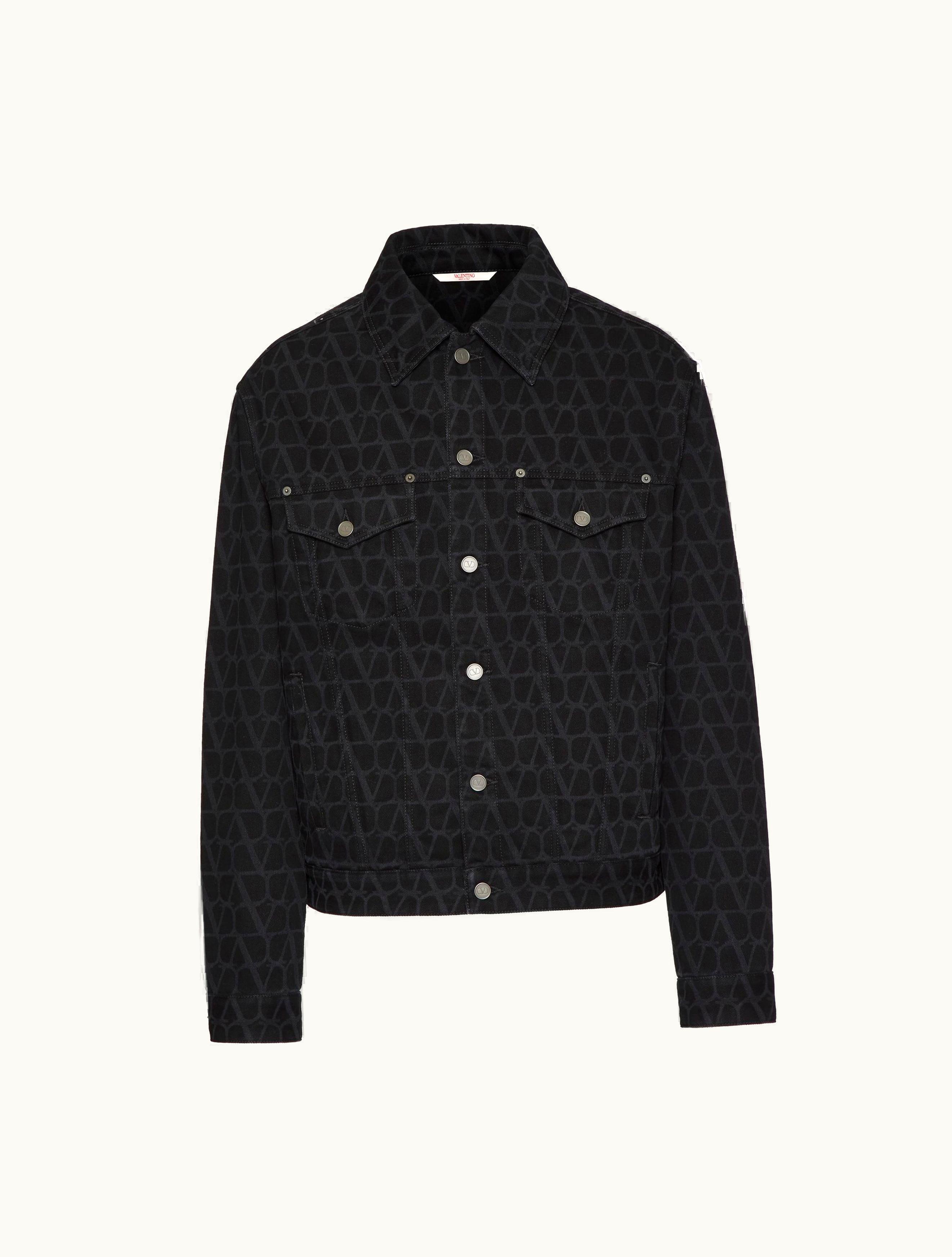 Valentino Valentino Denim Jacket With Toile Iconographe Print For Man In Black