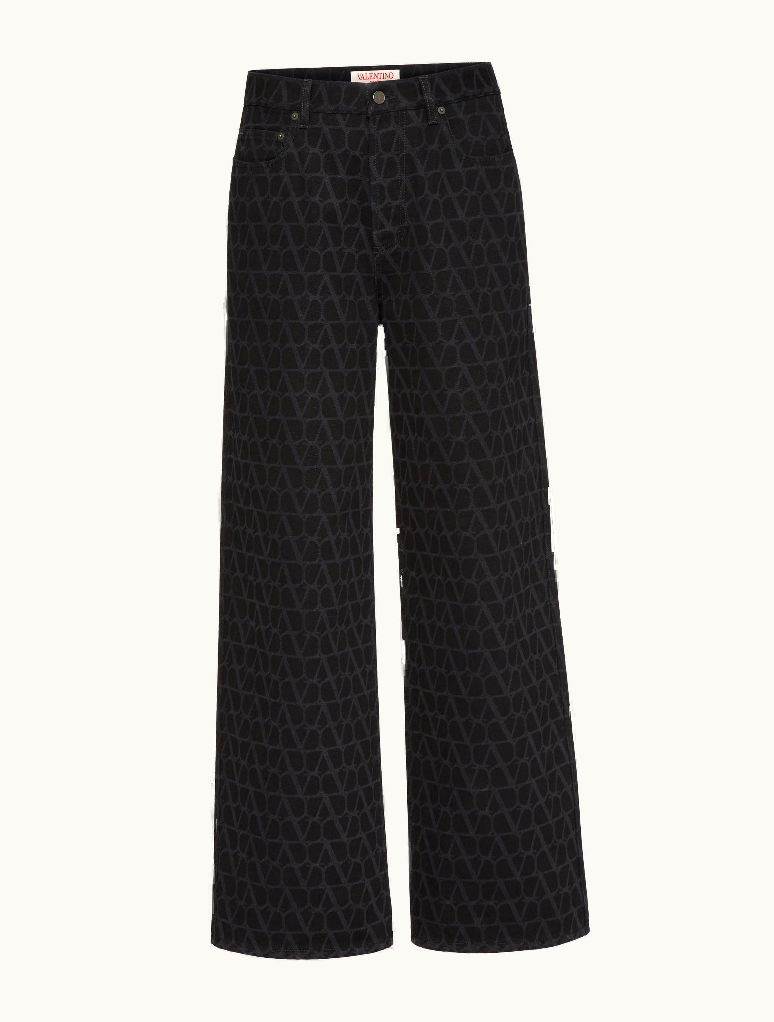 Valentino Valentino Denim Pants With Toile Iconographe Print For Man In Black