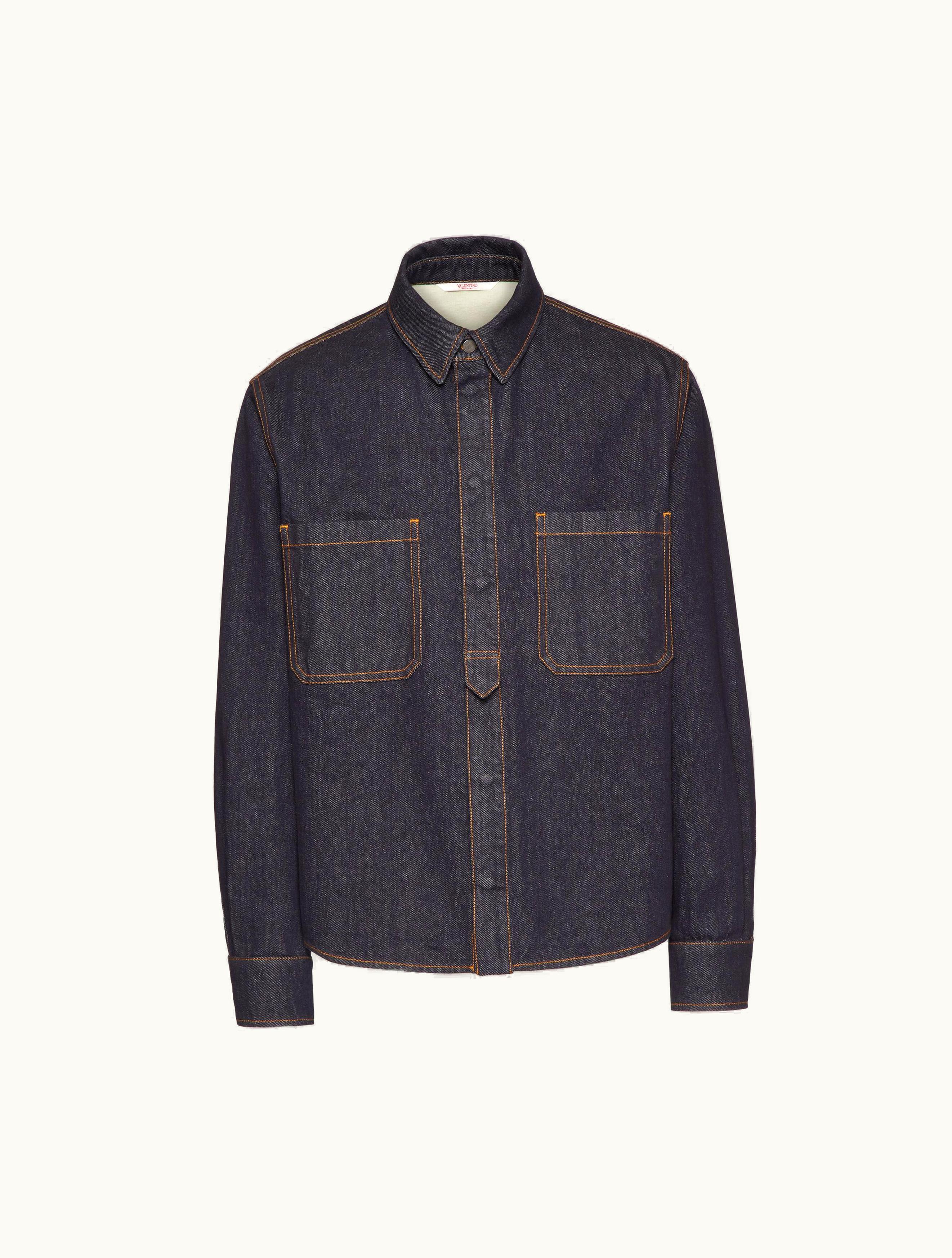 Valentino Denim Shirt With Maison Valentino Tailoring Label For Man In Denim DENIM