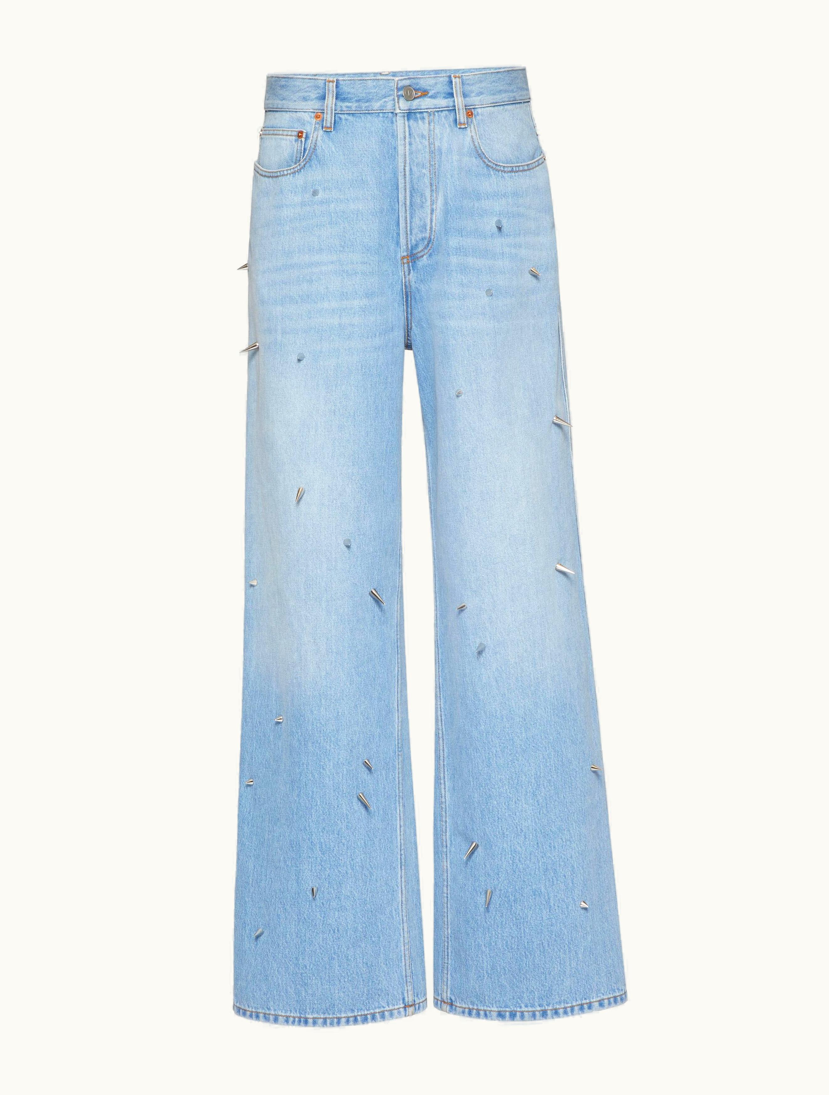 Valentino Valentino Denim Trousers With Punk Studs For Man In Denim
