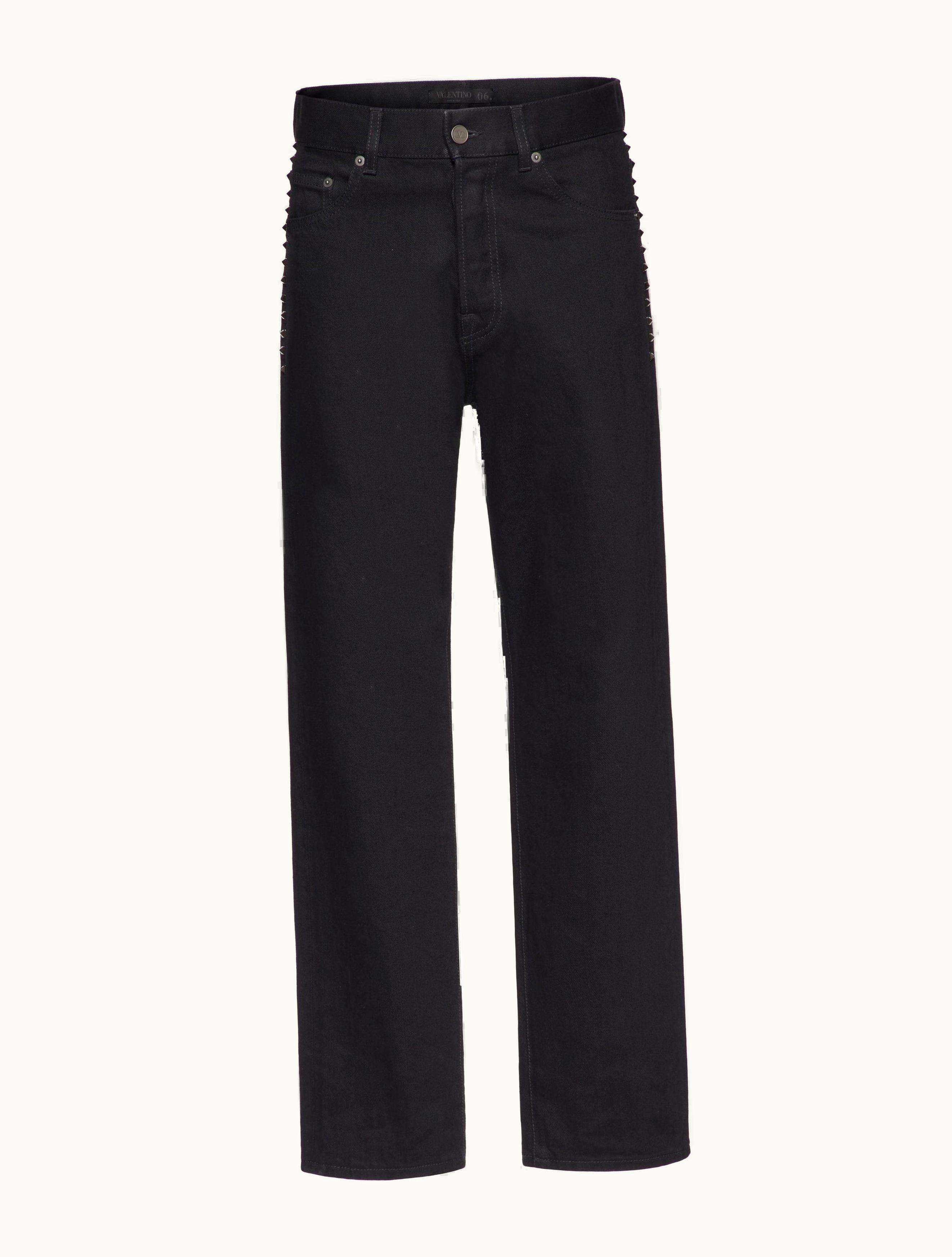 Valentino Valentino Denim Pants With Black Untitled Studs For Man In Black