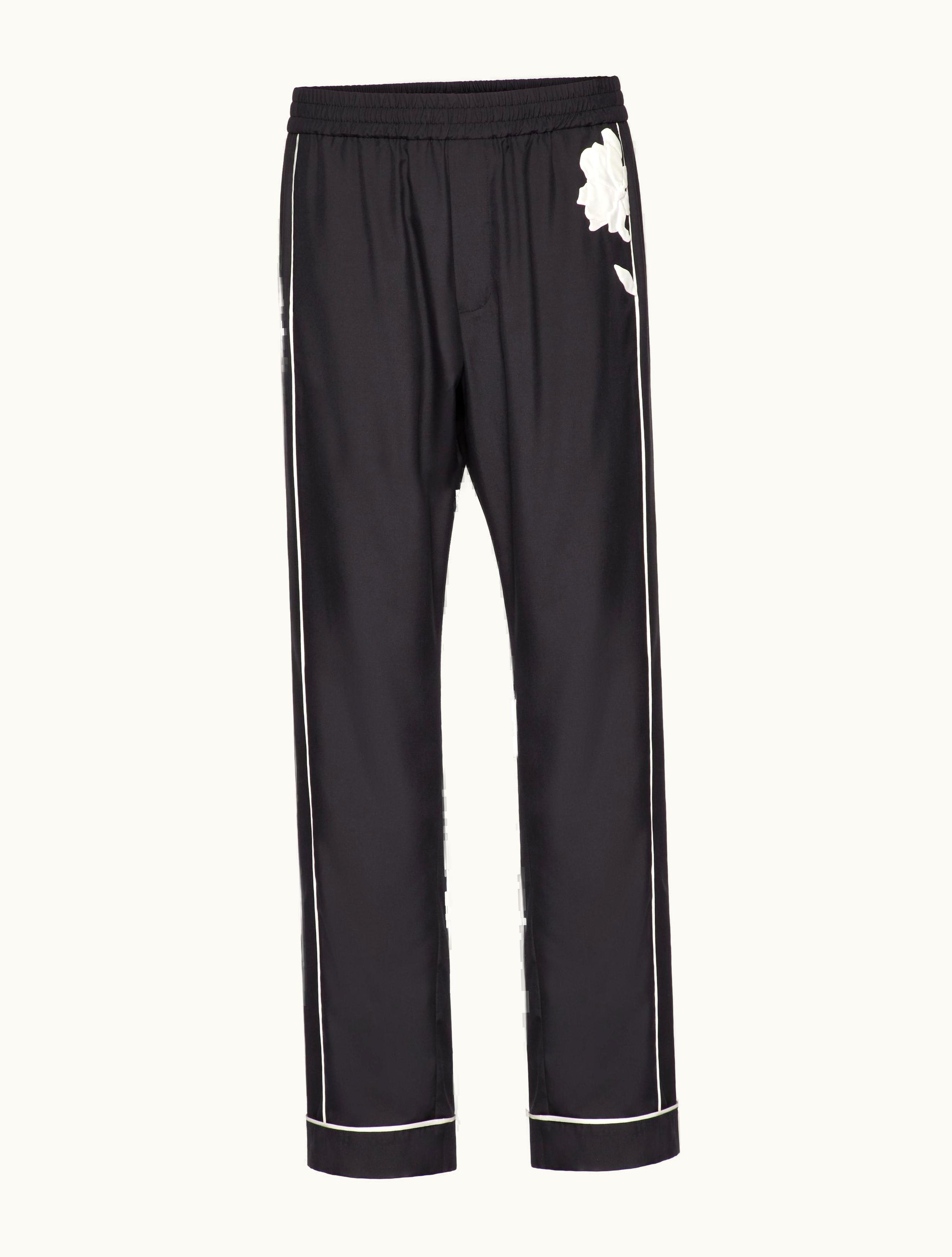 Valentino Valentino Silk Poplin Pyjama Pants With Flower Embroidery For Man In Black