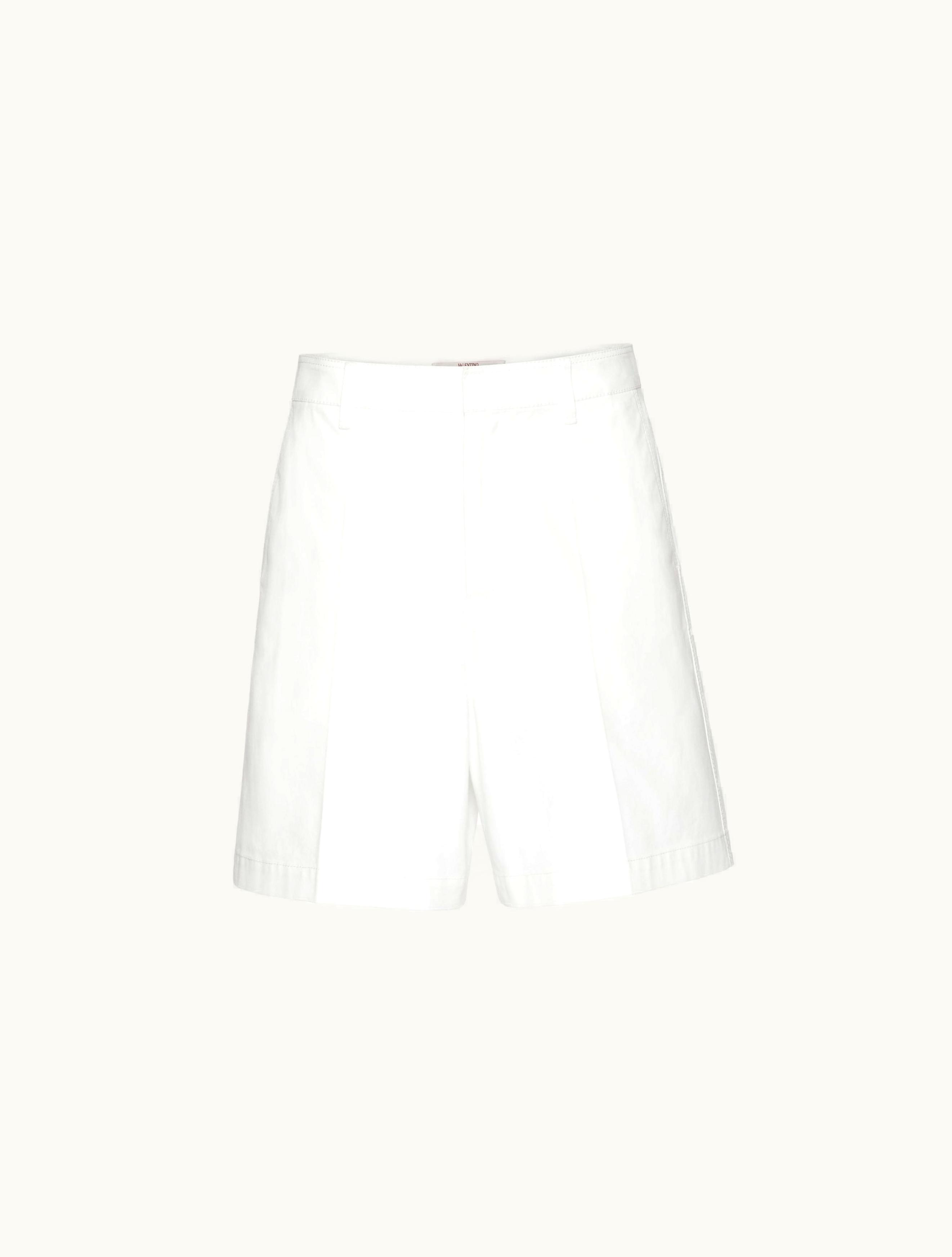Valentino Valentino Stretch Cotton Canvas Shorts With Rubberized V-detail For Man In Ivory
