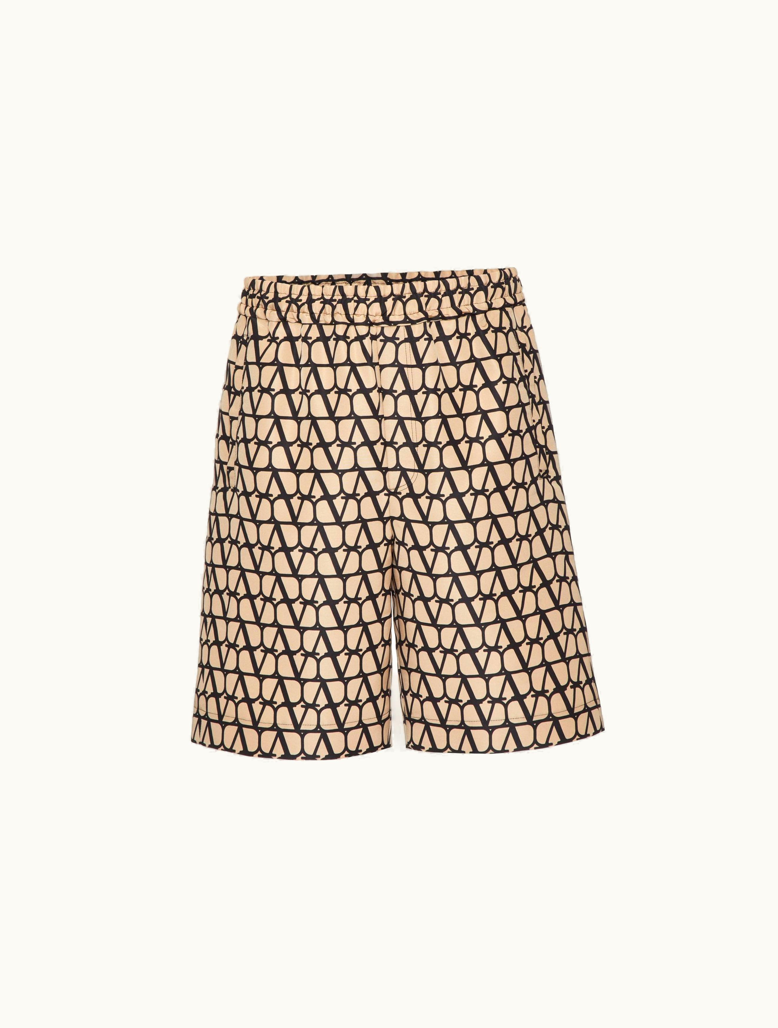 Valentino Valentino All-over Toile Iconographe Print Silk Faille Bermuda Shorts For Man In Beige / Black