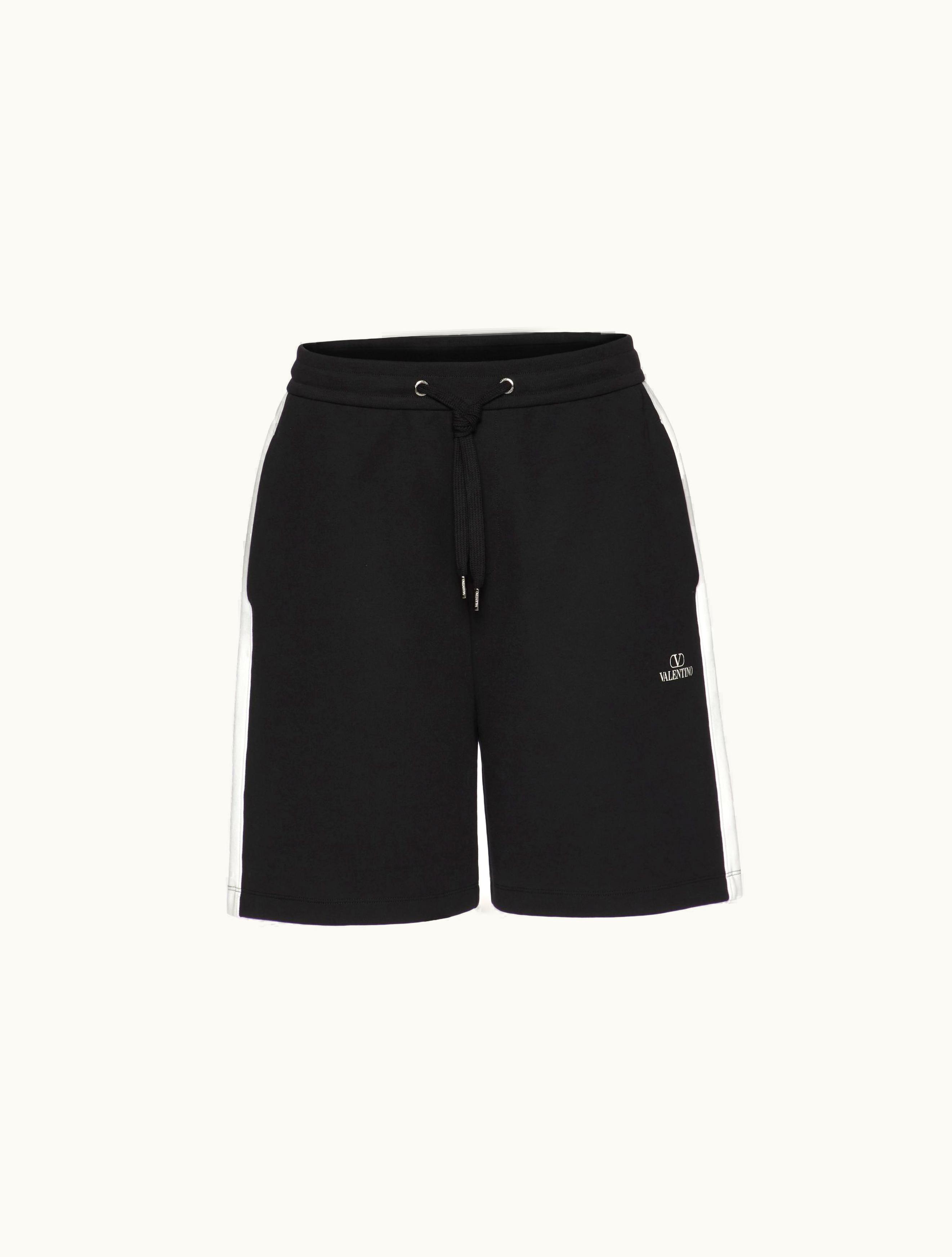 Valentino Vlogo Valentino Print Technical Cotton Bermuda Shorts For Man In Black