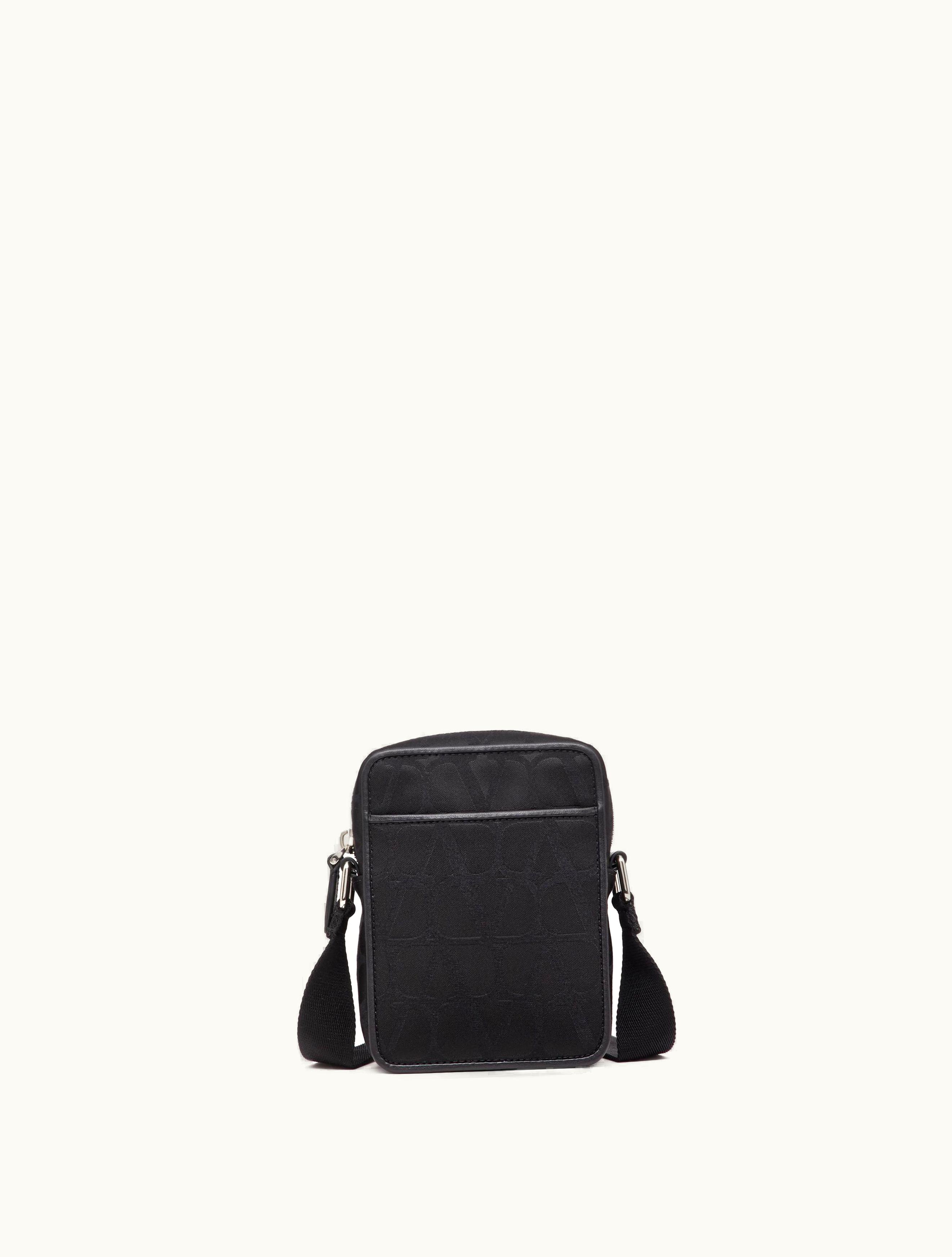 Valentino Valentino Small Black Iconographe Nylon Shoulder Bag For Man In Black