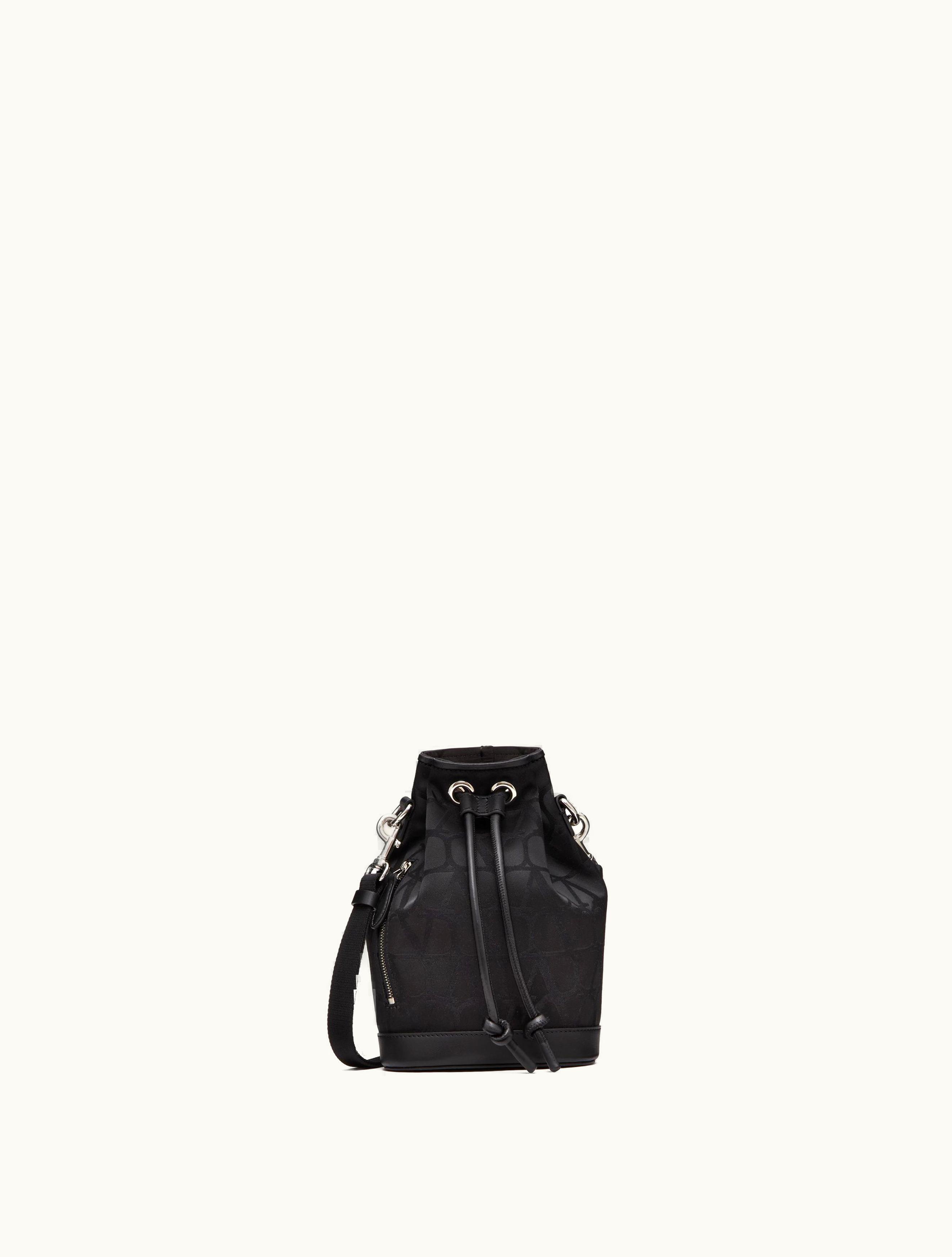 Valentino Valentino Mini Black Iconographe Nylon Bucket Bag For Man In Black