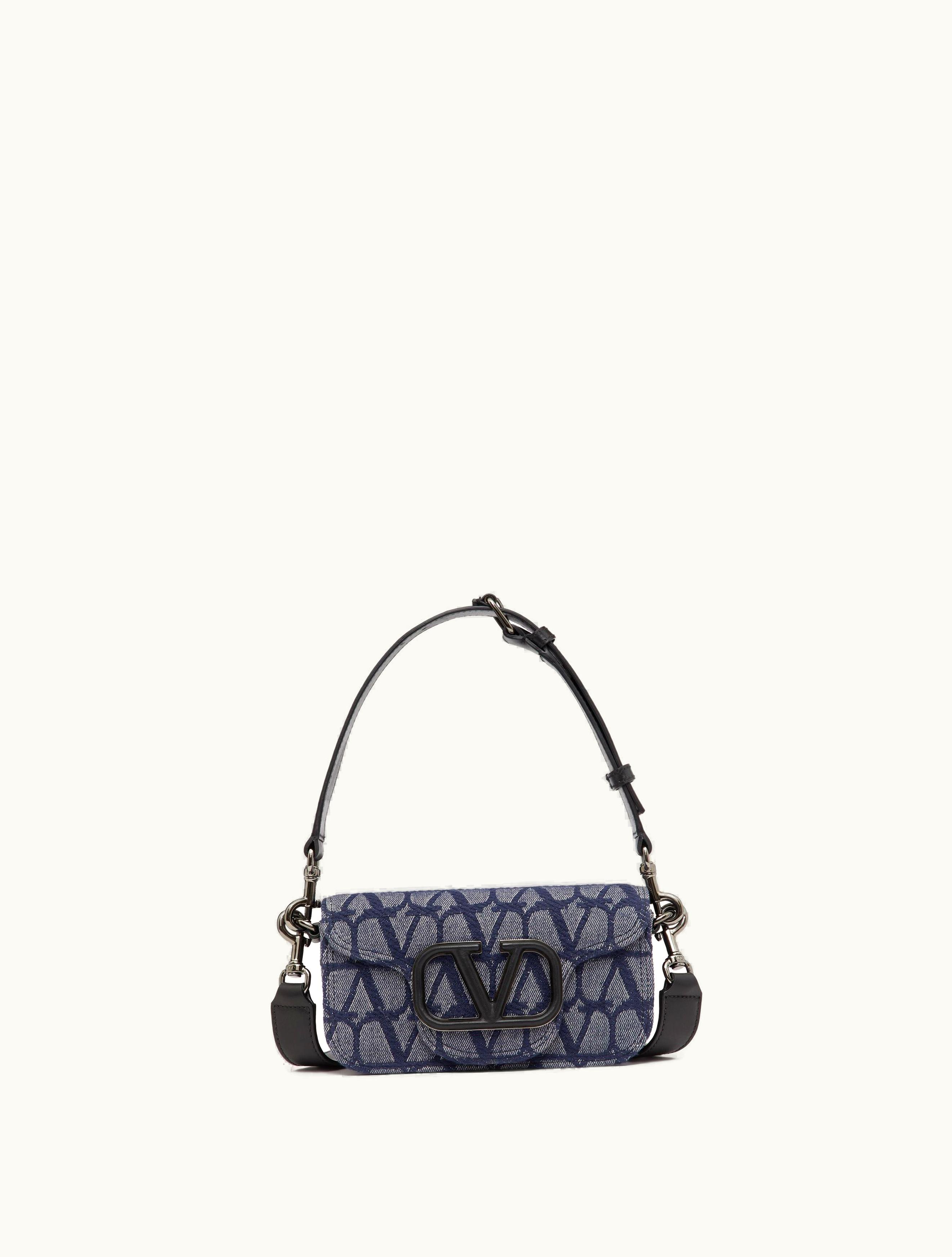 Valentino Valentino Mini Toile Iconographe Locò Shoulder Bag In Denim-effect Jacquard Fabric For Man In Denim / Black