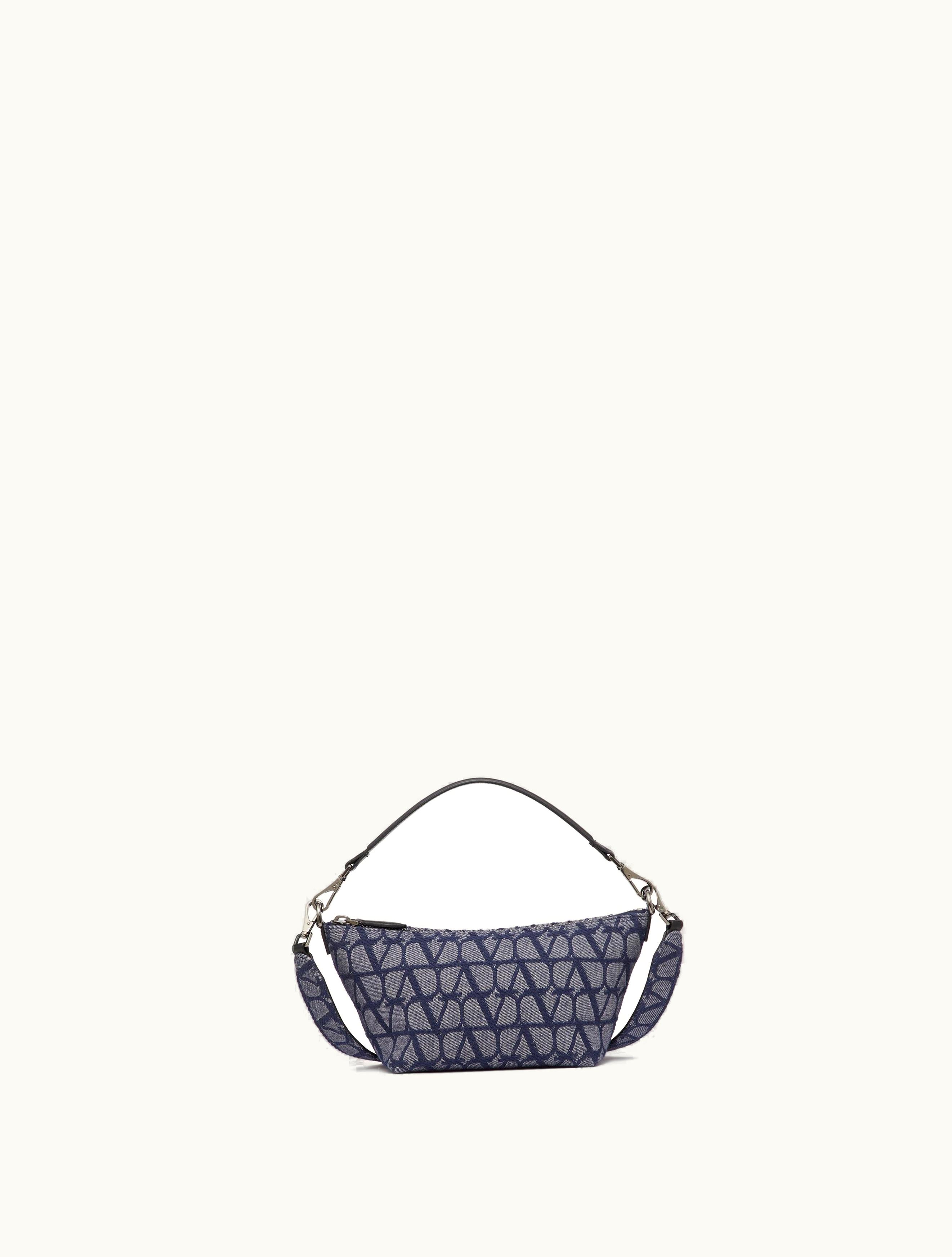 Valentino Valentino Denim-effect Toile Iconographe Jacquard Fabric Crossbody Bag For Man In Denim / Black