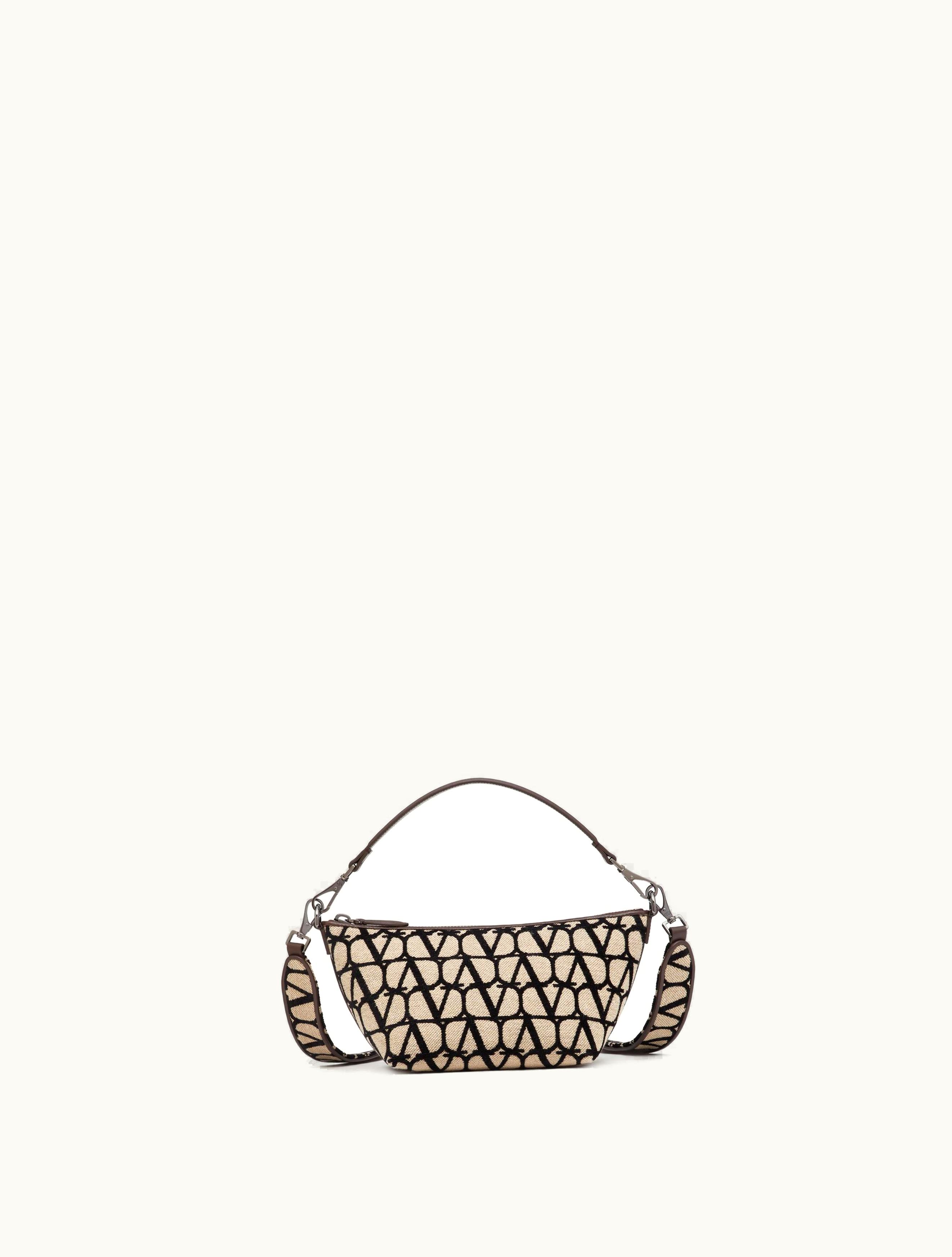 Valentino Valentino Toile Iconographe Shoulder Bag With Leather Details For Man In Beige / Black BEIGE/BLACK