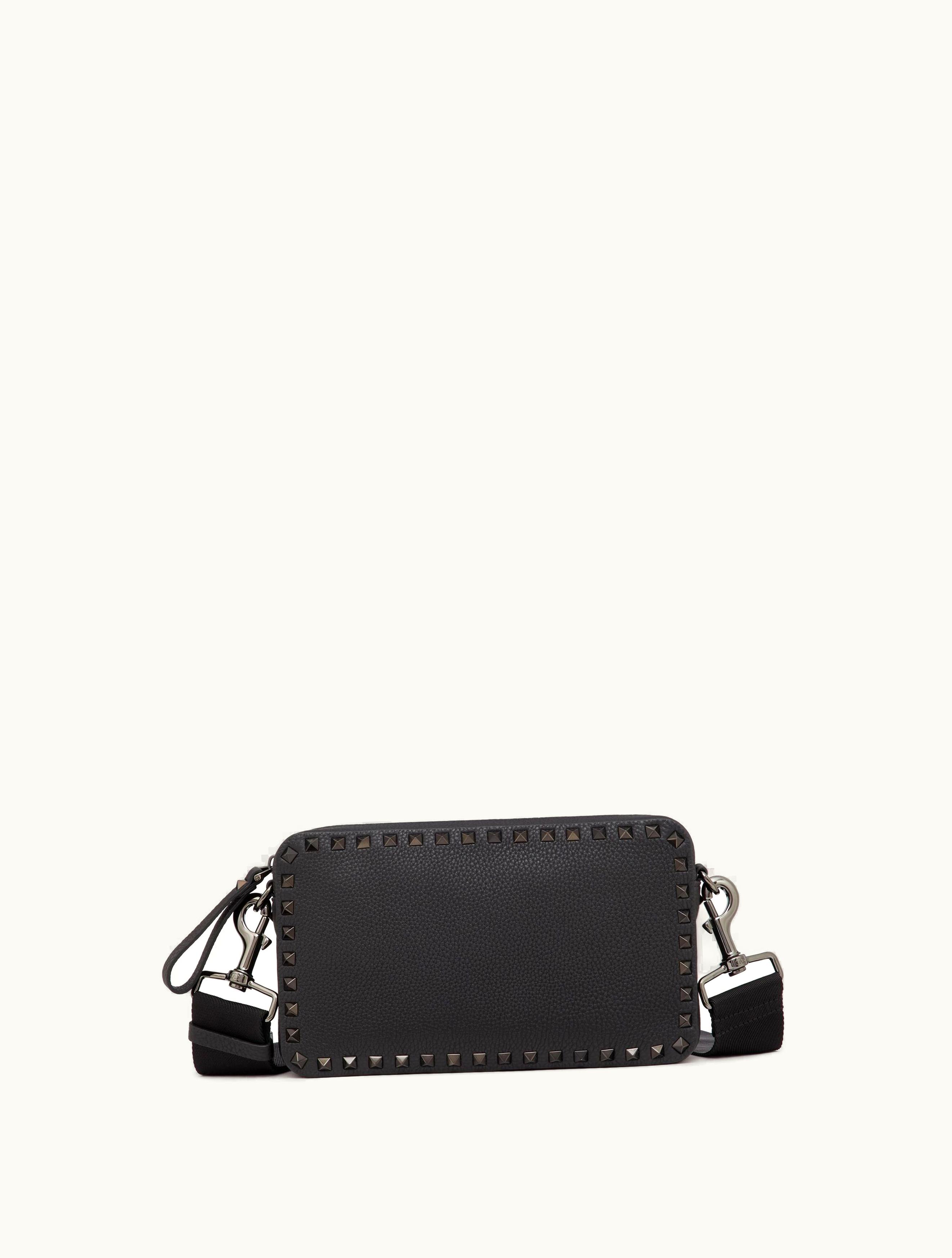 Valentino Valentino Rockstud Grainy Calfskin Crossbody Bag For Man In Black