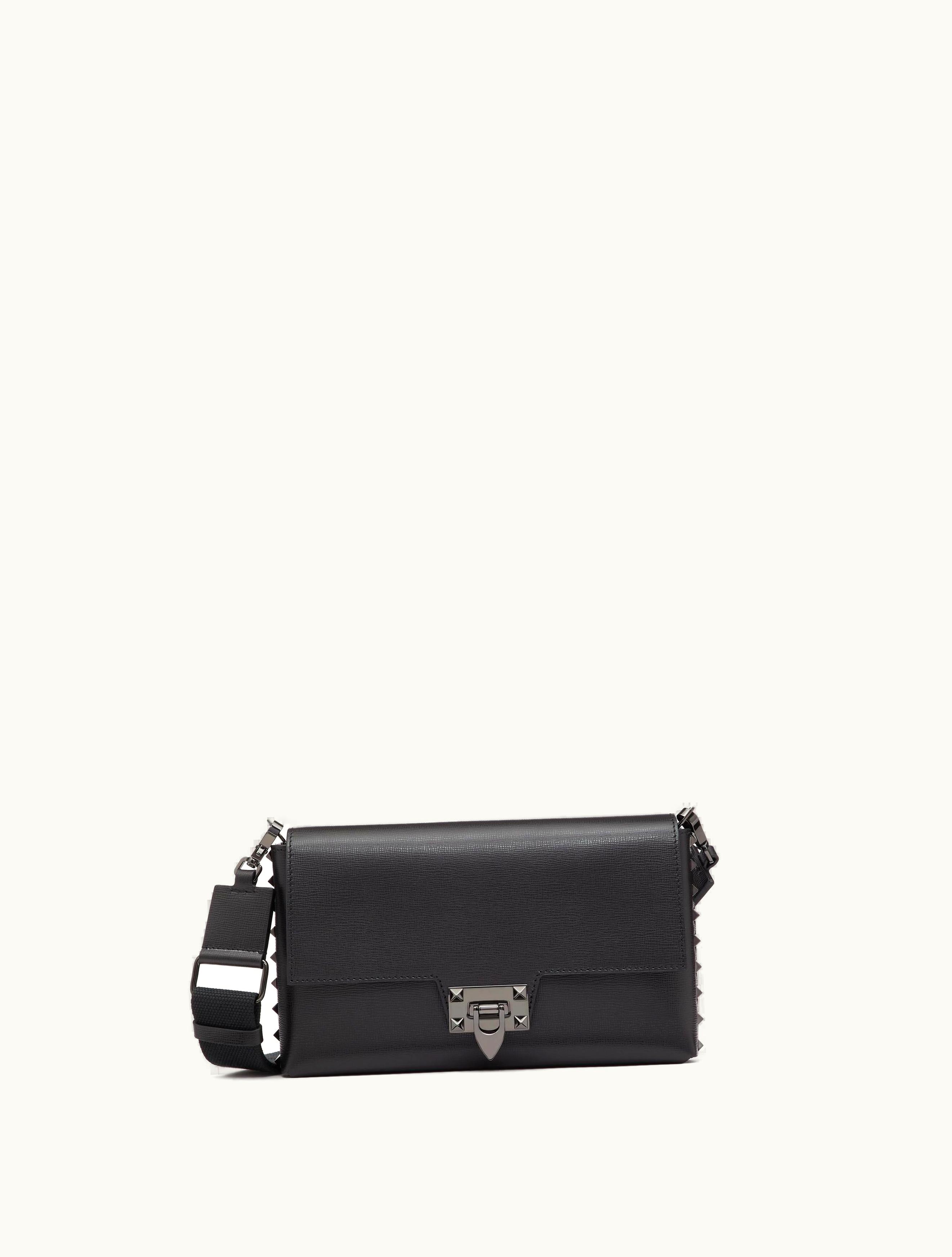 Valentino Valentino Rockstud Grainy Calfskin Crossbody Bag For Man In Black BLACK