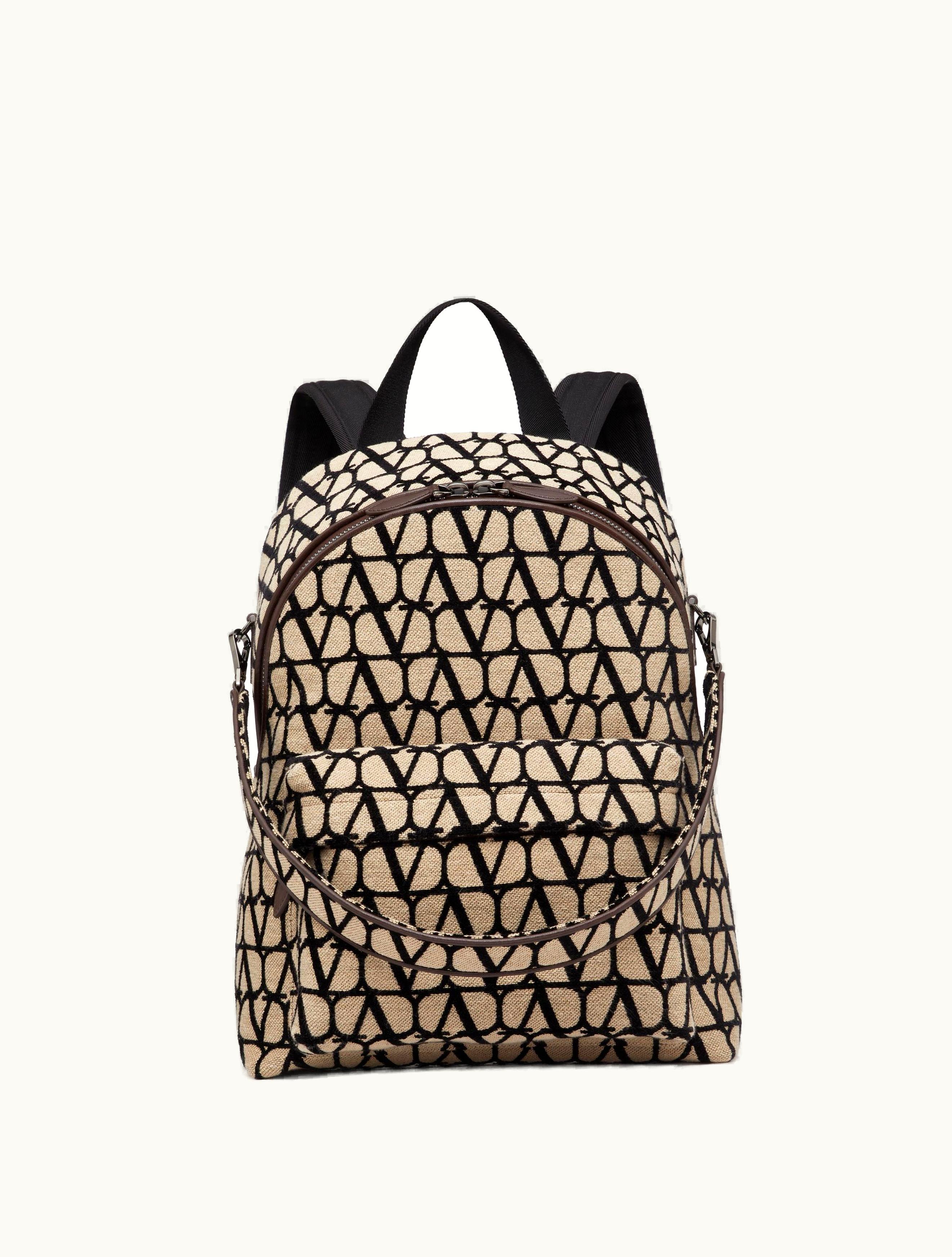 Valentino Valentino Toile Iconographe Backpack With Leather Detailing For Man In Beige / Black