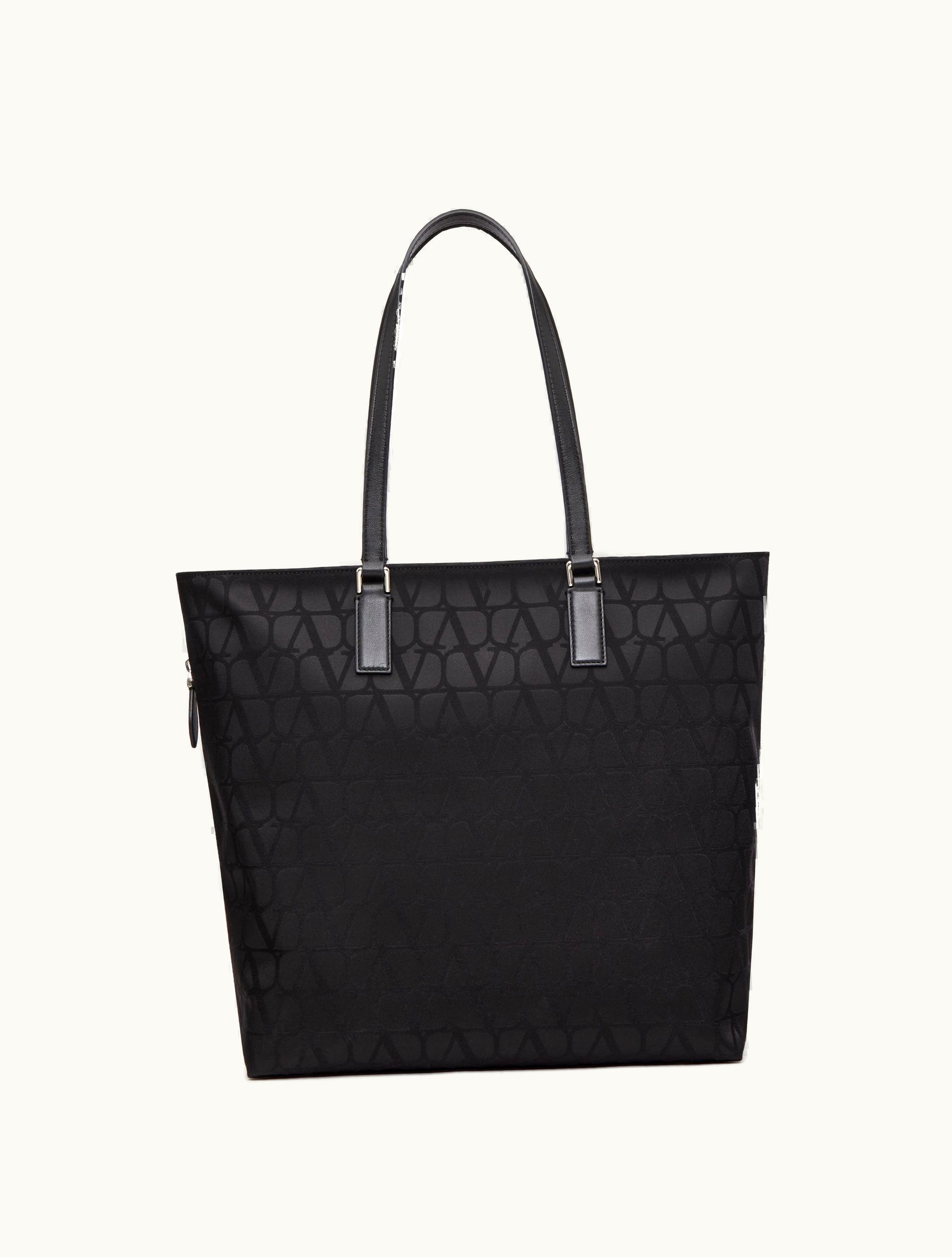 Valentino Valentino Toile Iconographe Shopping Bag In Technical Fabric With Leather Details For Man In Black