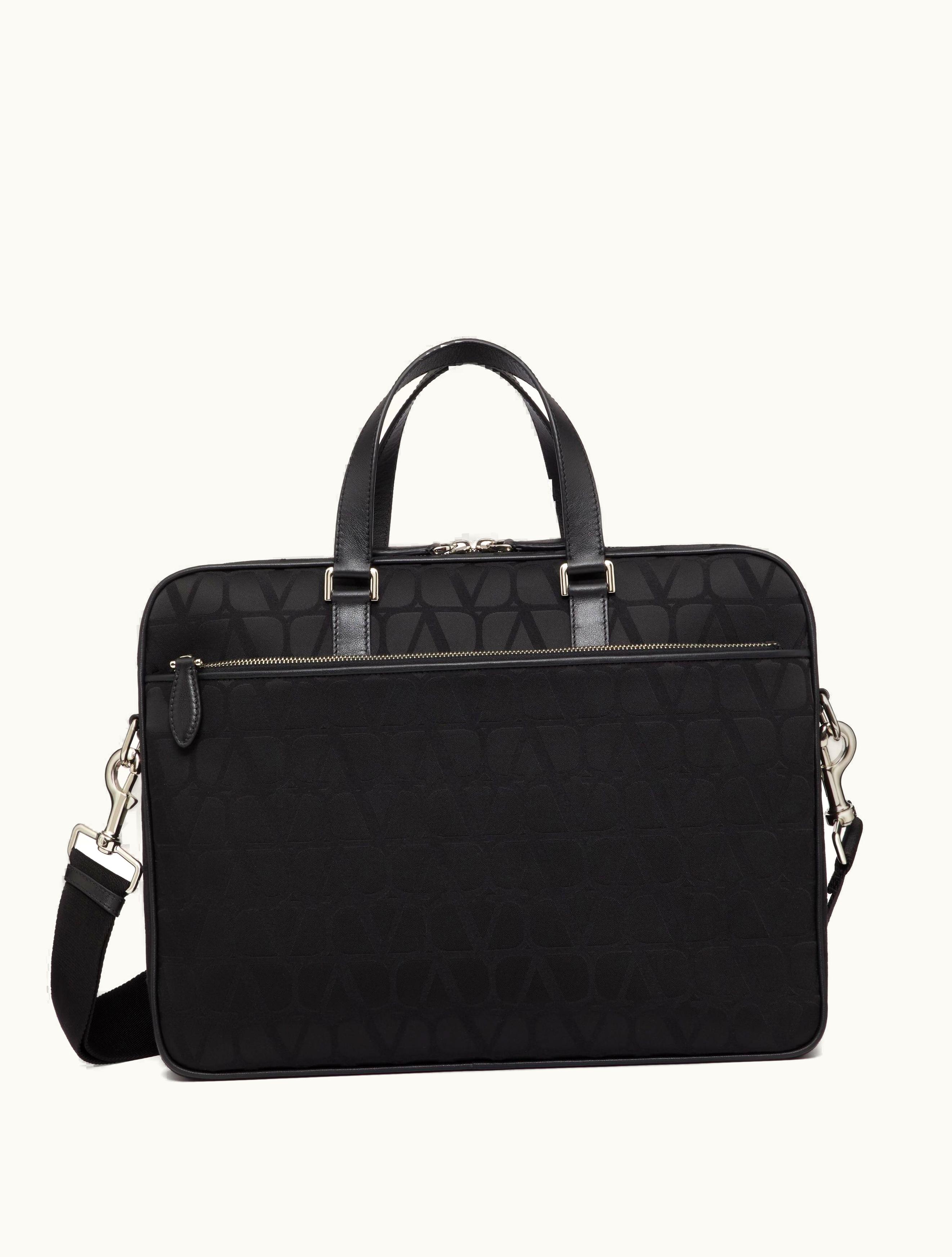 Valentino Valentino Toile Iconographe Technical Fabric Work Bag With Leather Details For Man In Black