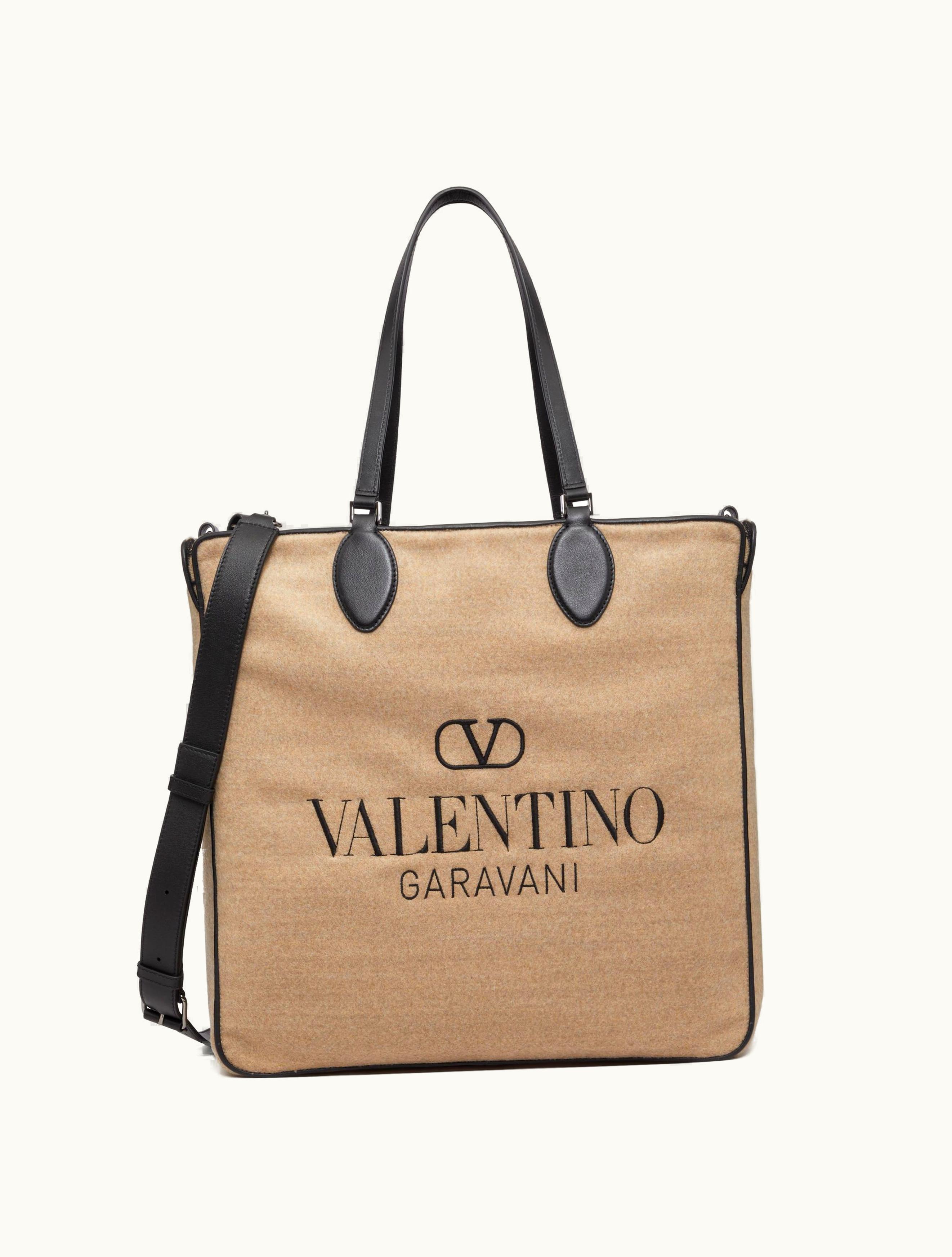 Valentino Valentino Toile Iconographe Shopping Bag In Wool With Leather Details For Man In Beige / Black