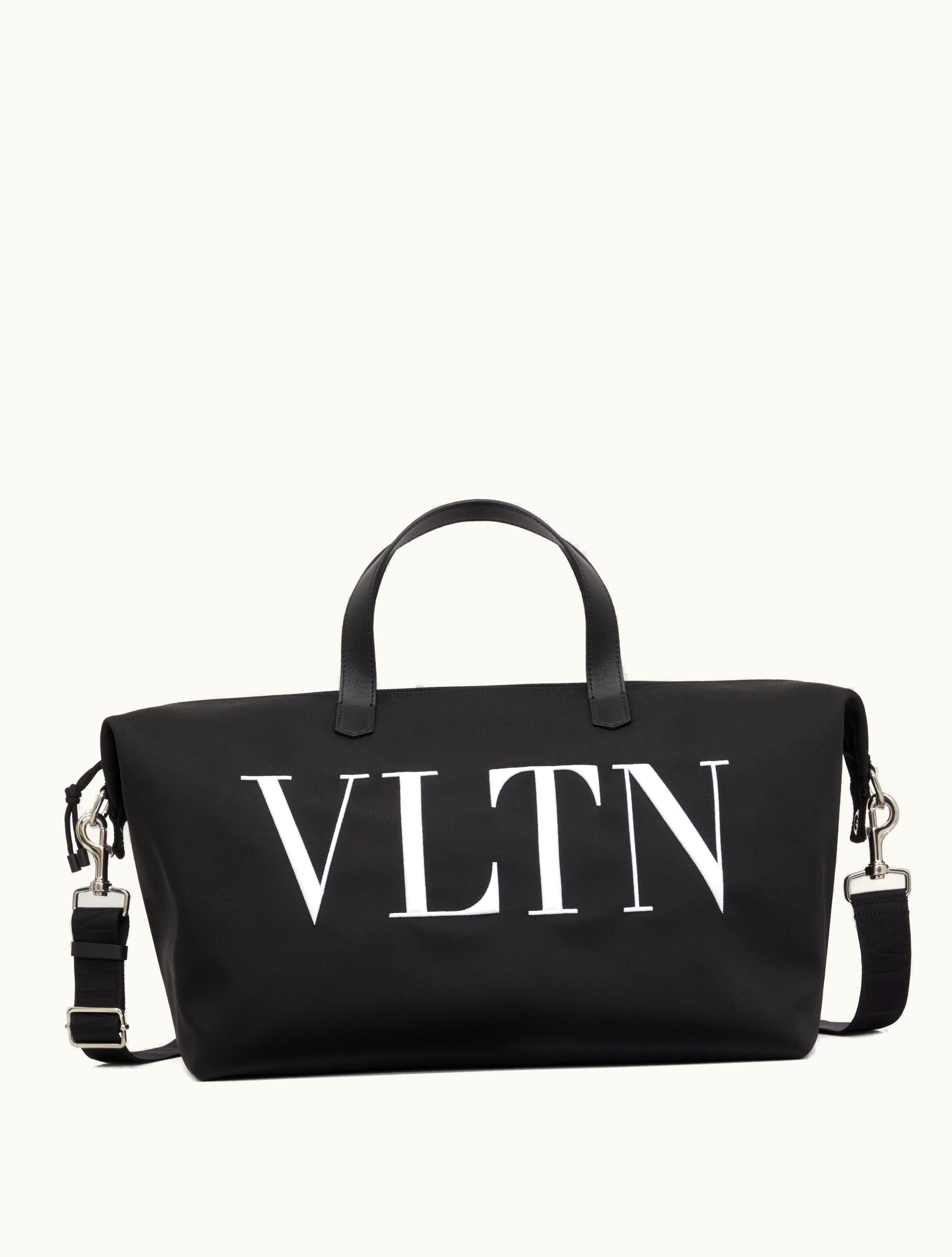 Valentino Valentino Vltn Nylon Travel Bag For Man In Black / White