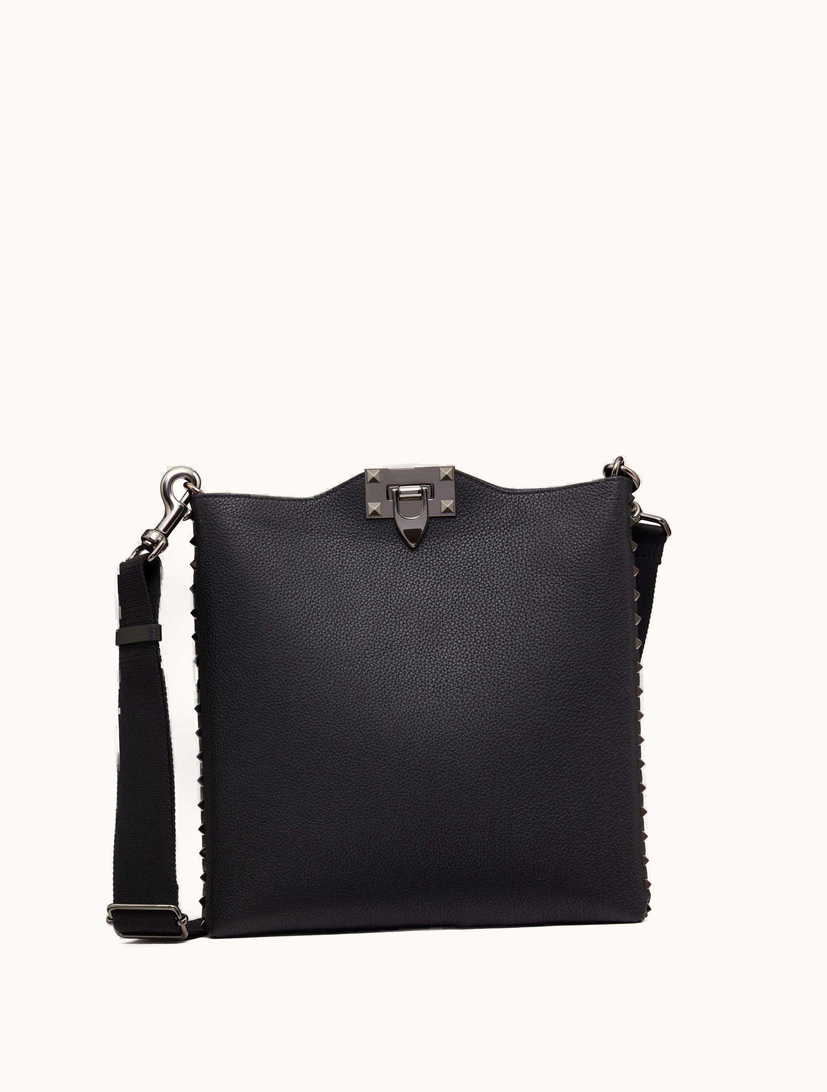 Valentino Valentino Rockstud Grainy Calfskin Crossbody Bag For Man In Black YB0B42KSP_0NO