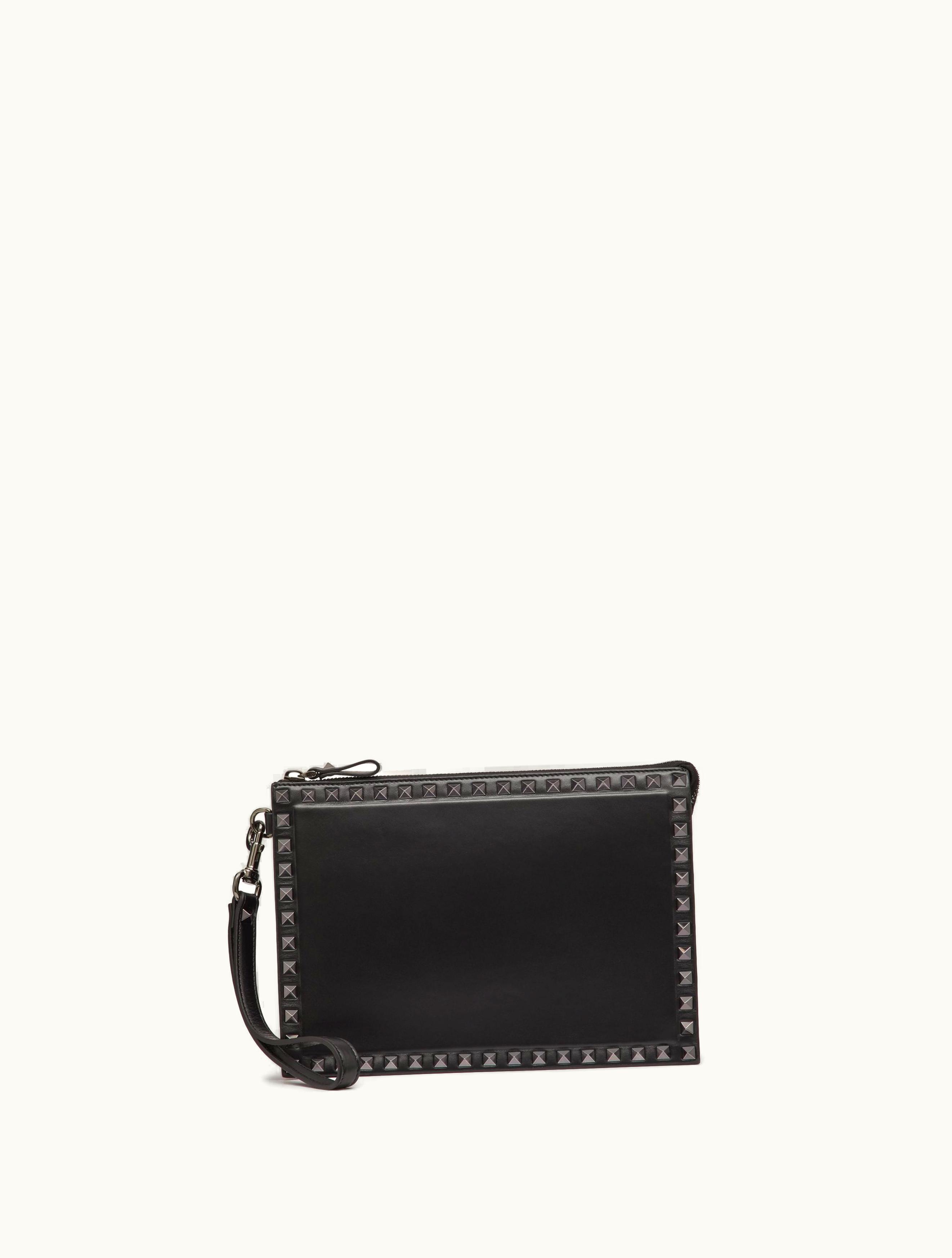 Valentino Valentino Rockstud Calfskin Pouch For Man In Black